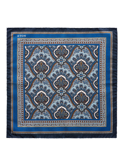Eton Silk Paisley Pocket Square, Blue