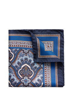 Eton Silk Paisley Pocket Square - view 2, Blue