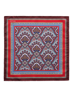 Eton Silk Paisley Pocket Square, Red