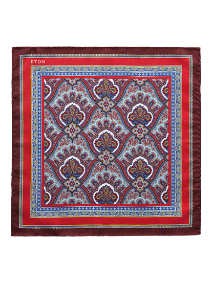 Eton Silk Paisley Pocket Square, Red