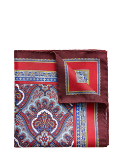 Eton Silk Paisley Pocket Square - view 2, Red