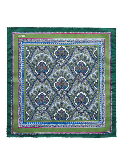 Eton Silk Paisley Pocket Square, Green