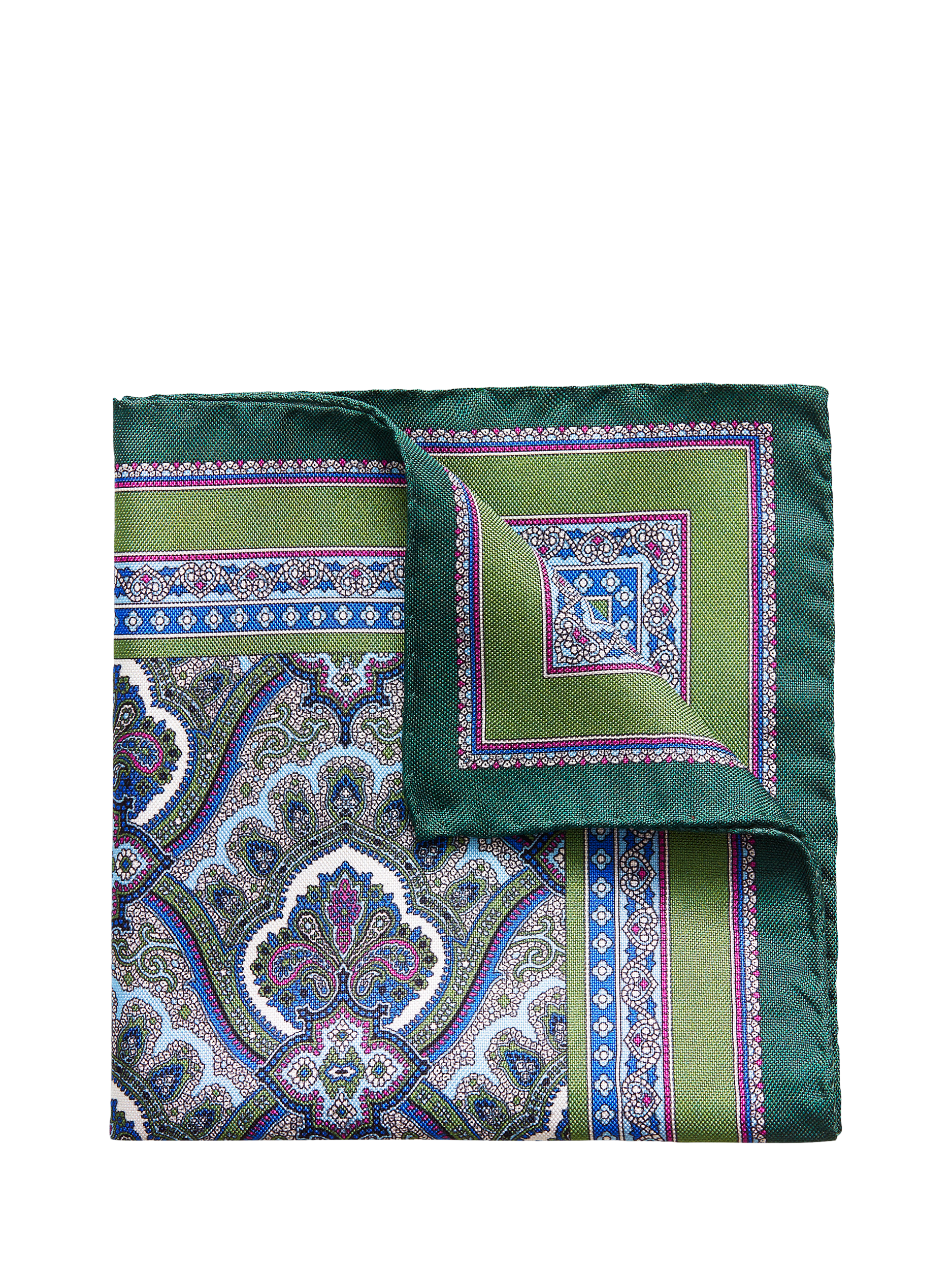 Product image 2 of 2, which shows Eton Silk Paisley Pocket Square, Green