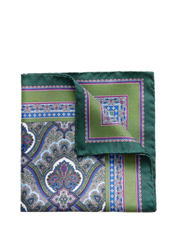 Eton Silk Paisley Pocket Square - view 2, Green