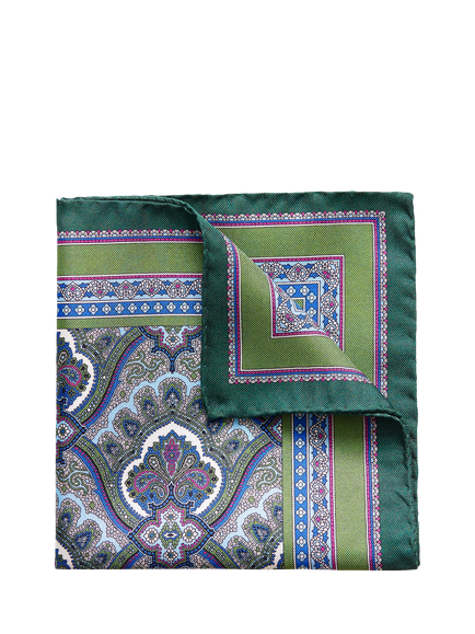 Eton Silk Paisley Pocket Square - view 2, Green