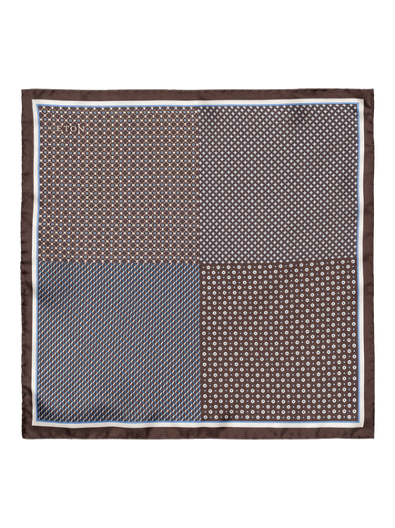 Eton Silk Check Pocket Square, Brown