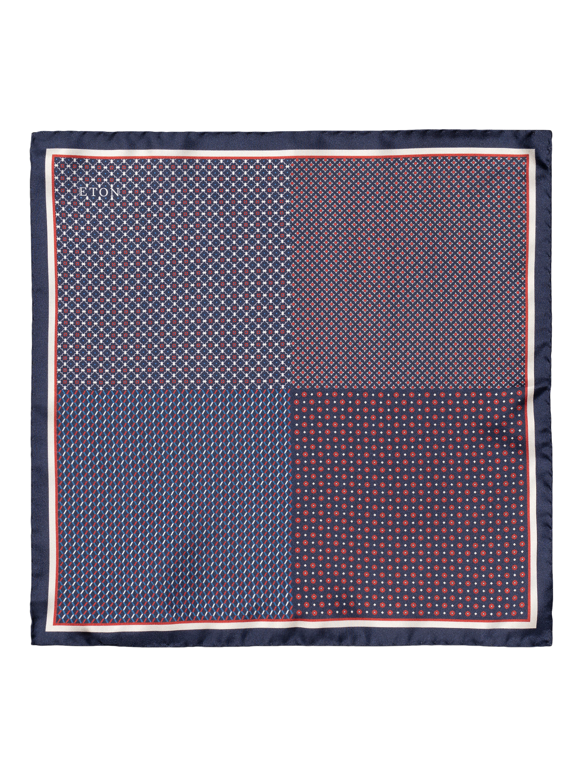Product image 1 of 1, which shows Eton Silk Check Pocket Square, Dark Blue