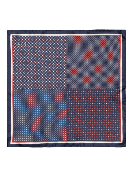 Eton Silk Check Pocket Square, Dark Blue