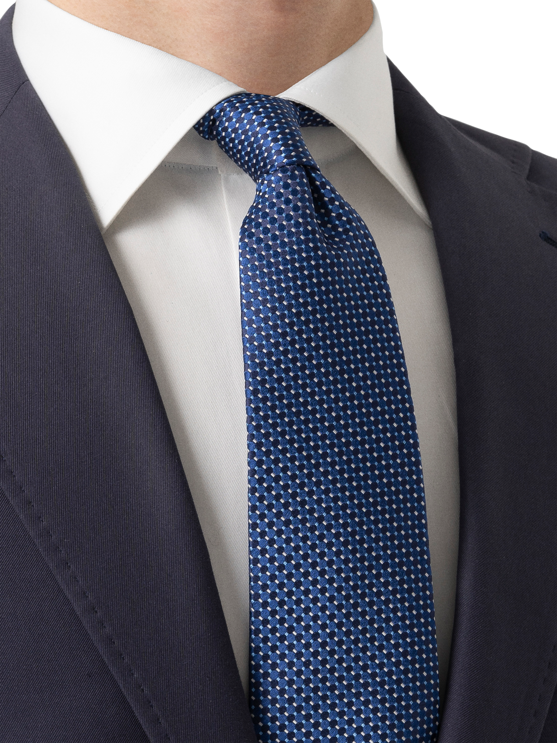 Product image 4 of 4, which shows Eton Geometric Silk Tie, Navy Blue