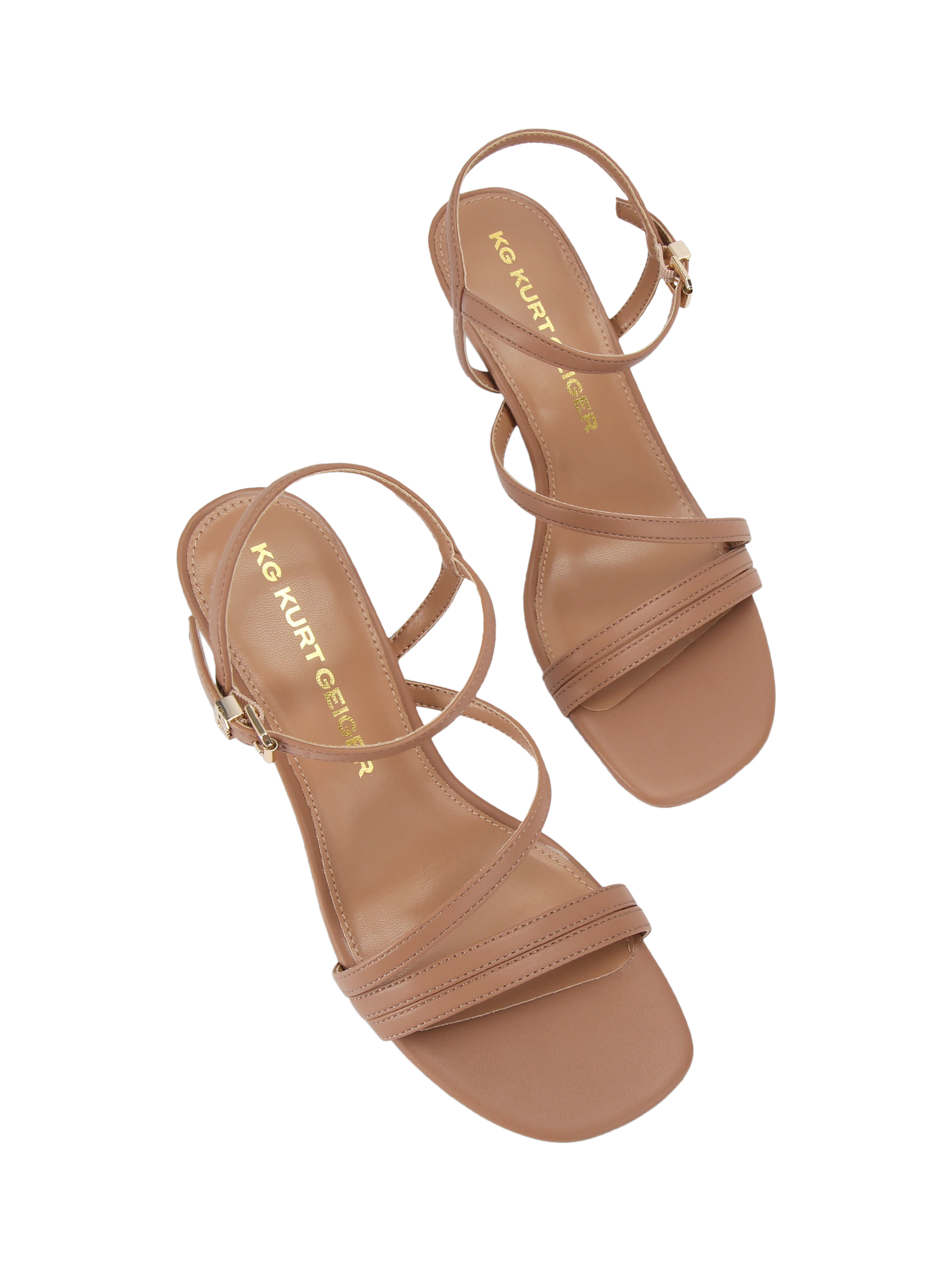 Product image 2 of 4, which shows KG Kurt Geiger Arlie Stiletto Heel Strappy Sandals, Camel, 3