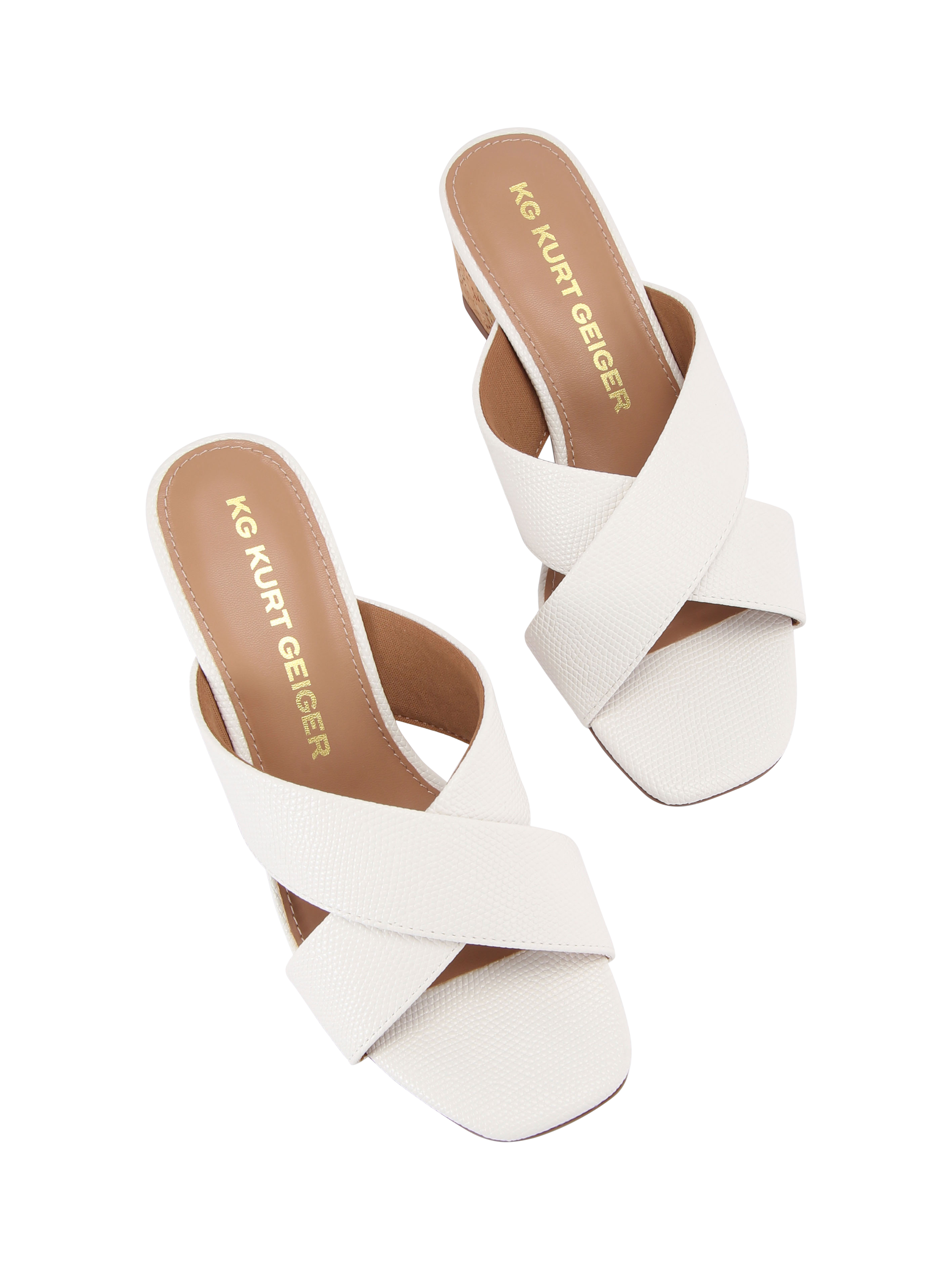Product image 3 of 4, which shows KG Kurt Geiger Avril Crossover Strap Wedge Heeled Mules, Natural Putty, 3