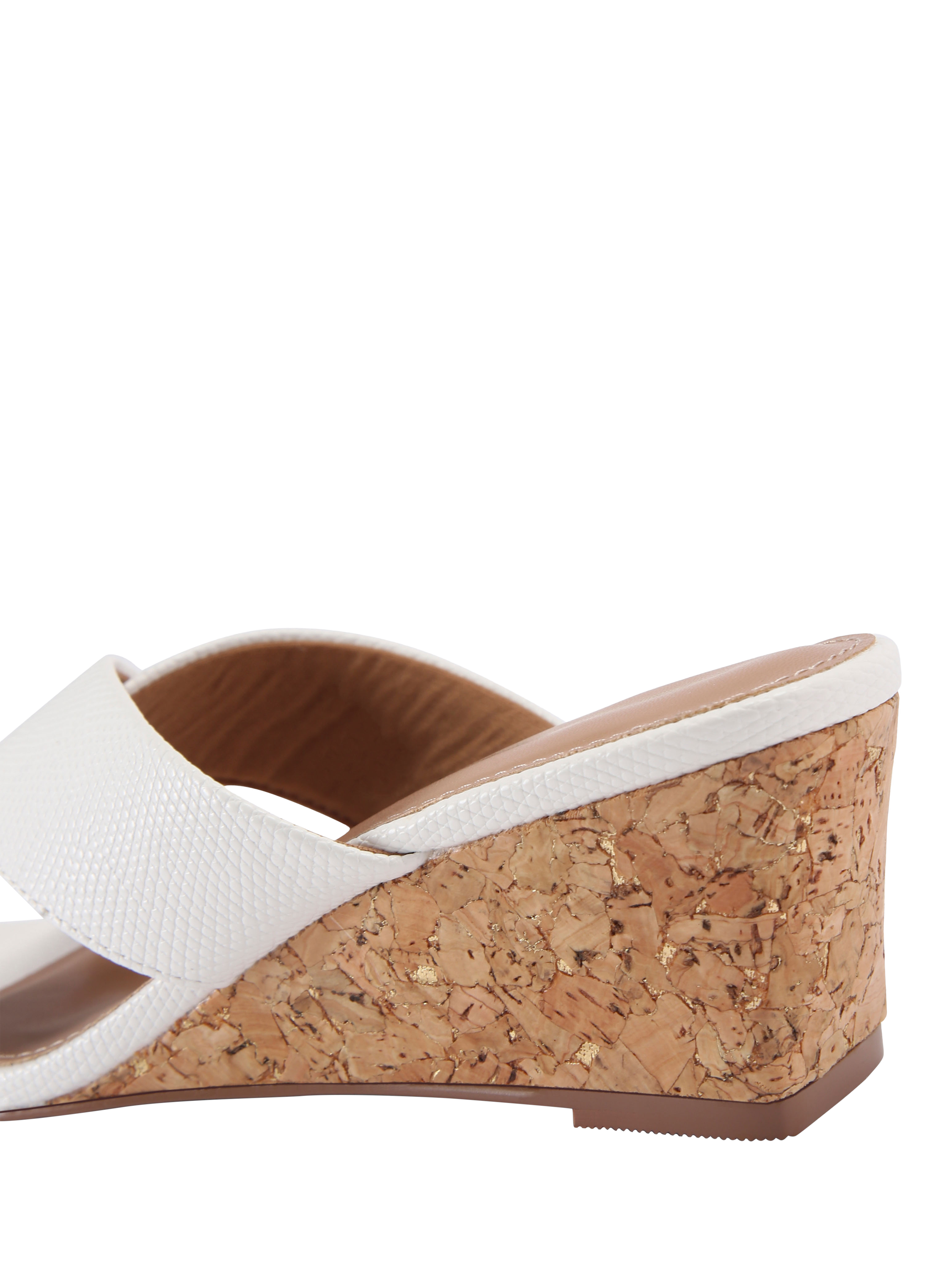 Product image 4 of 4, which shows KG Kurt Geiger Avril Crossover Strap Wedge Heeled Mules, Natural Putty, 3