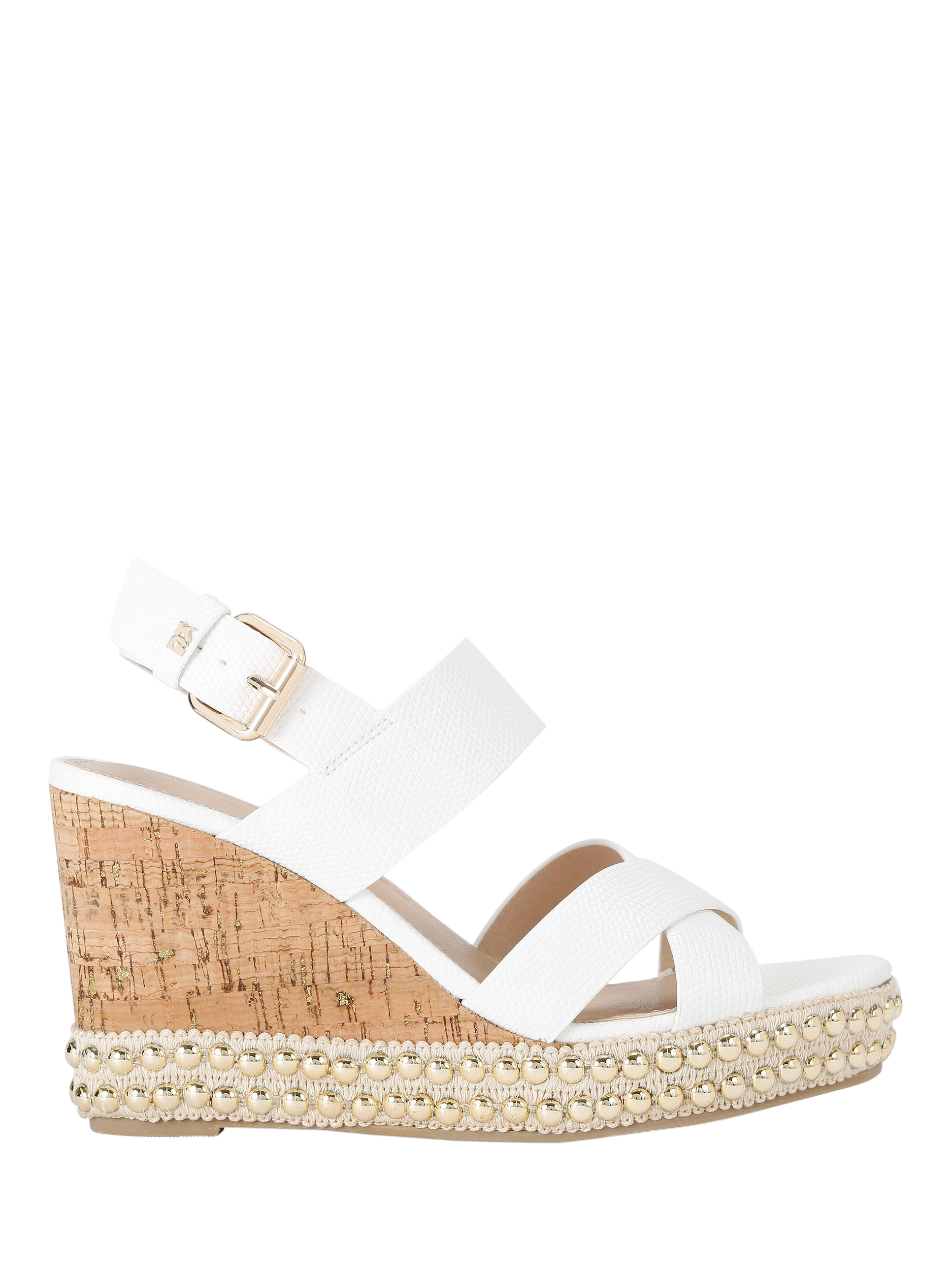 Product image 1 of 5, which shows KG Kurt Geiger Pearl Embellished Wedge Heel Espadrille Sandals, White, 3