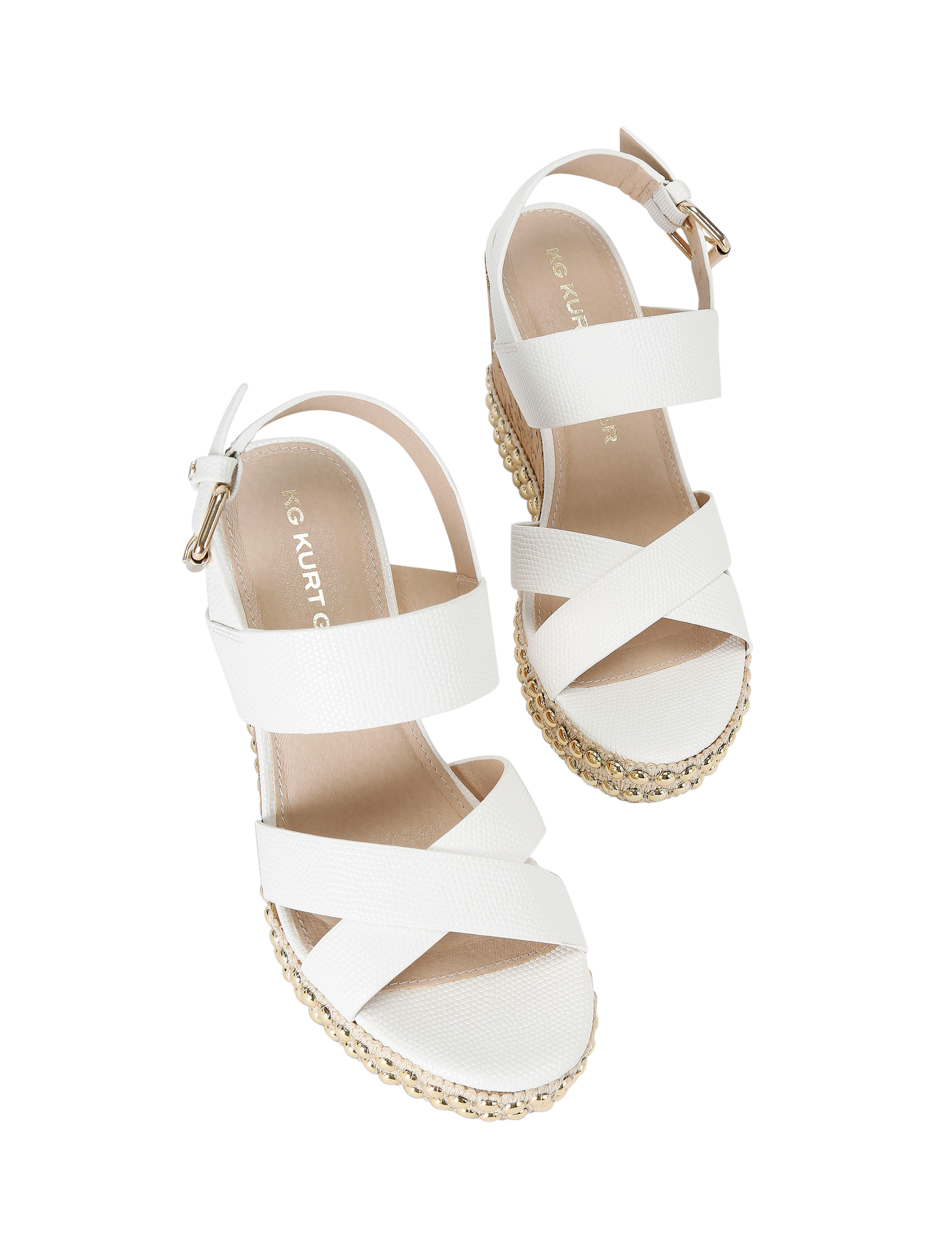 Product image 3 of 5, which shows KG Kurt Geiger Pearl Embellished Wedge Heel Espadrille Sandals, White, 3