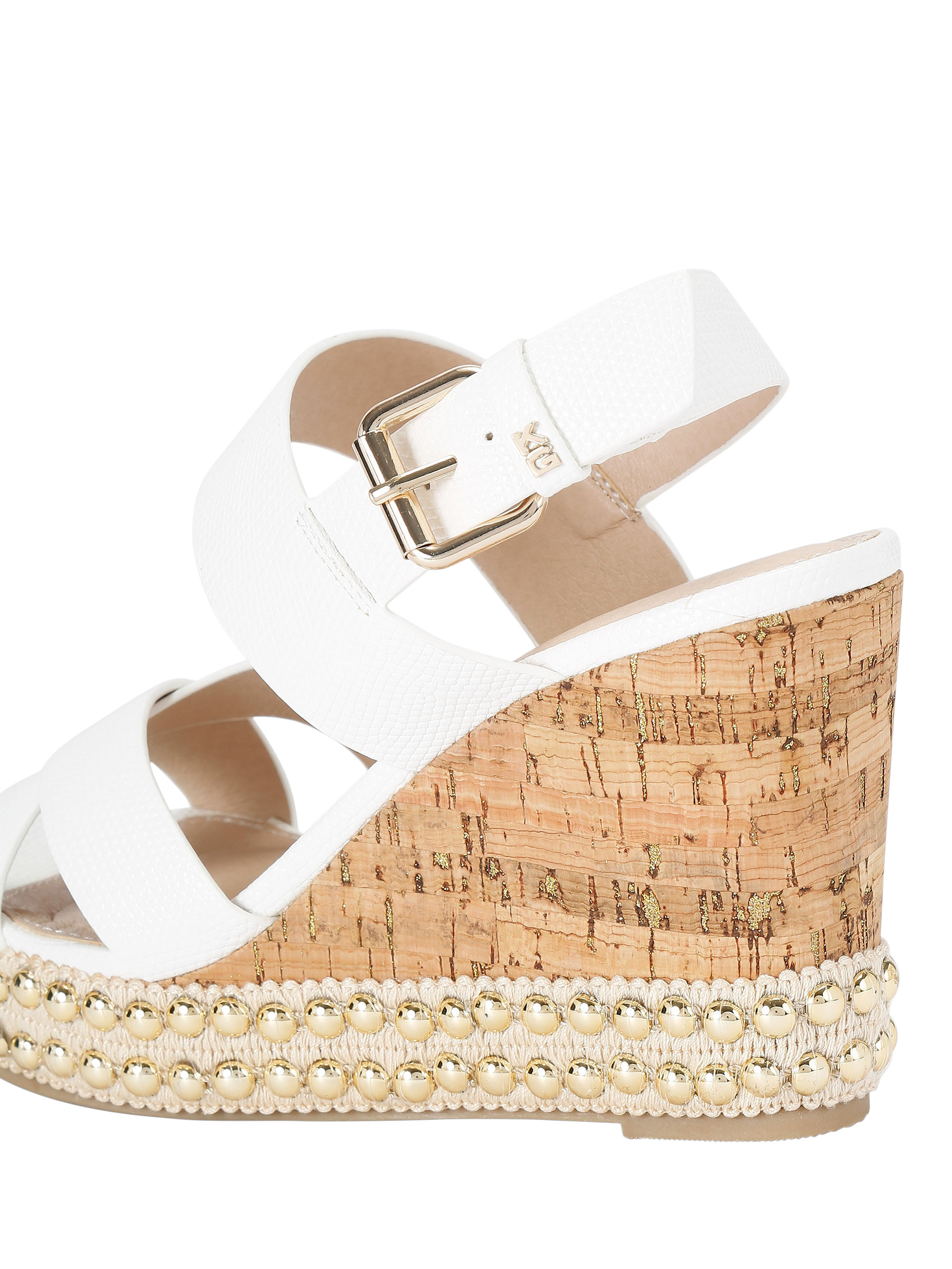 Product image 4 of 5, which shows KG Kurt Geiger Pearl Embellished Wedge Heel Espadrille Sandals, White, 3