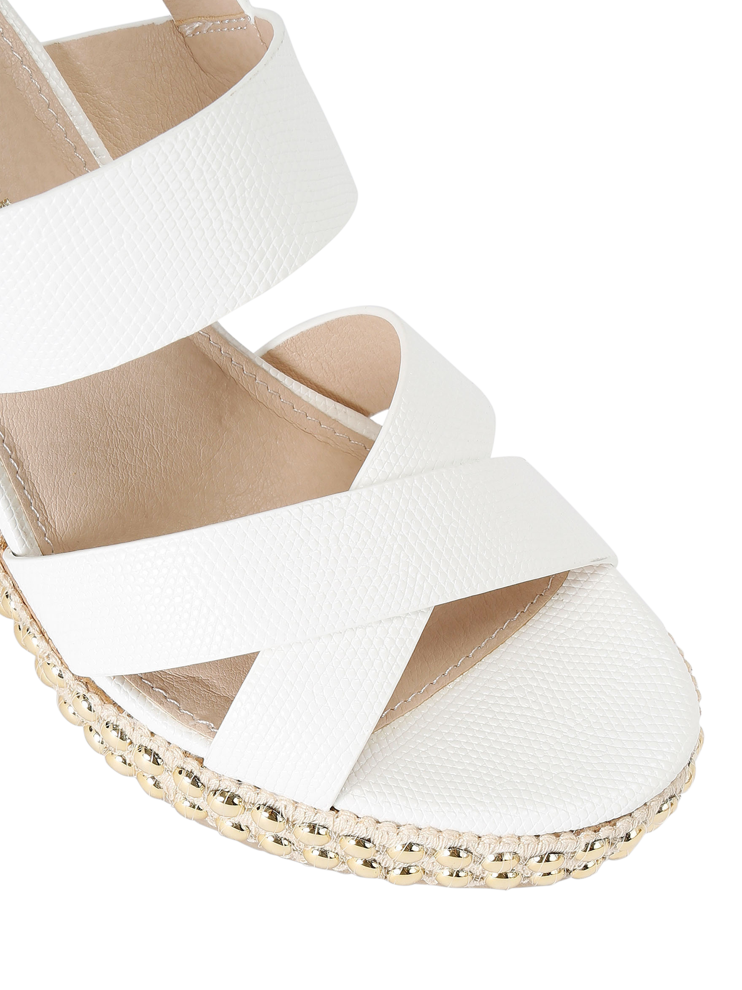 Product image 5 of 5, which shows KG Kurt Geiger Pearl Embellished Wedge Heel Espadrille Sandals, White, 3
