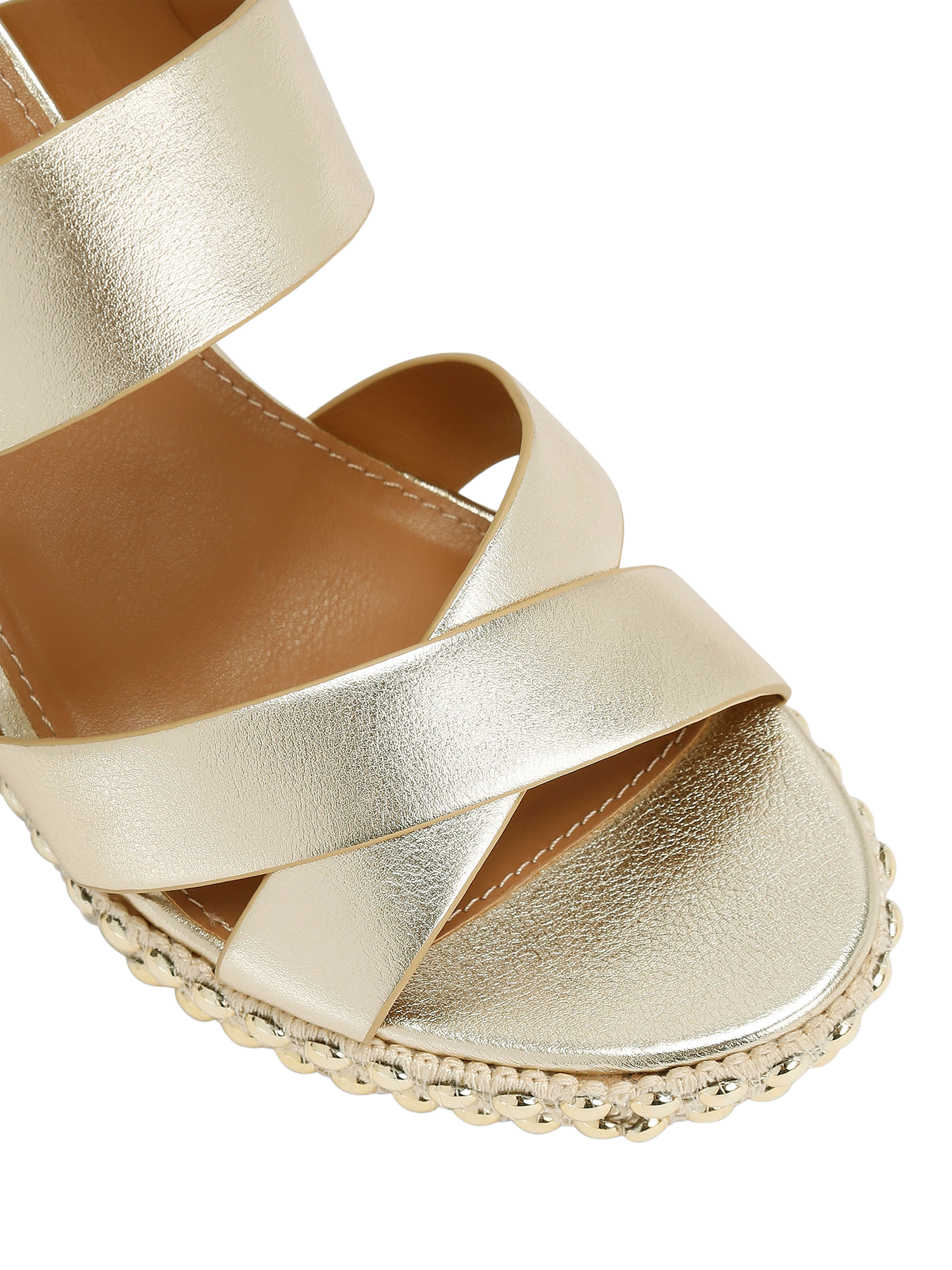 Product image 5 of 5, which shows KG Kurt Geiger Pearl Embellished Wedge Heel Espadrille Sandals, Gold, 3
