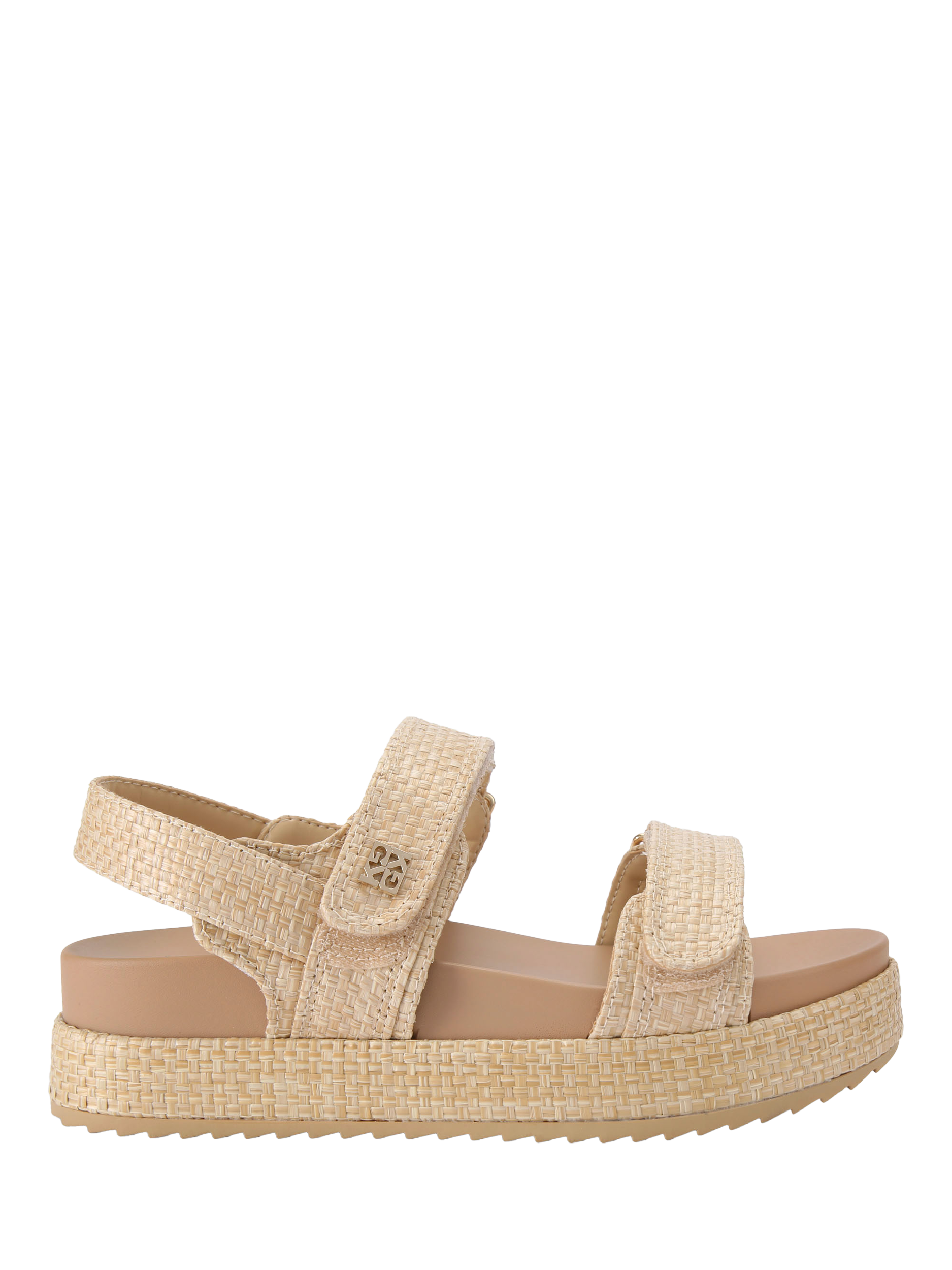 Product image 1 of 5, which shows KG Kurt Geiger Raymond Woven Double Strap Sandals, Beige, 3
