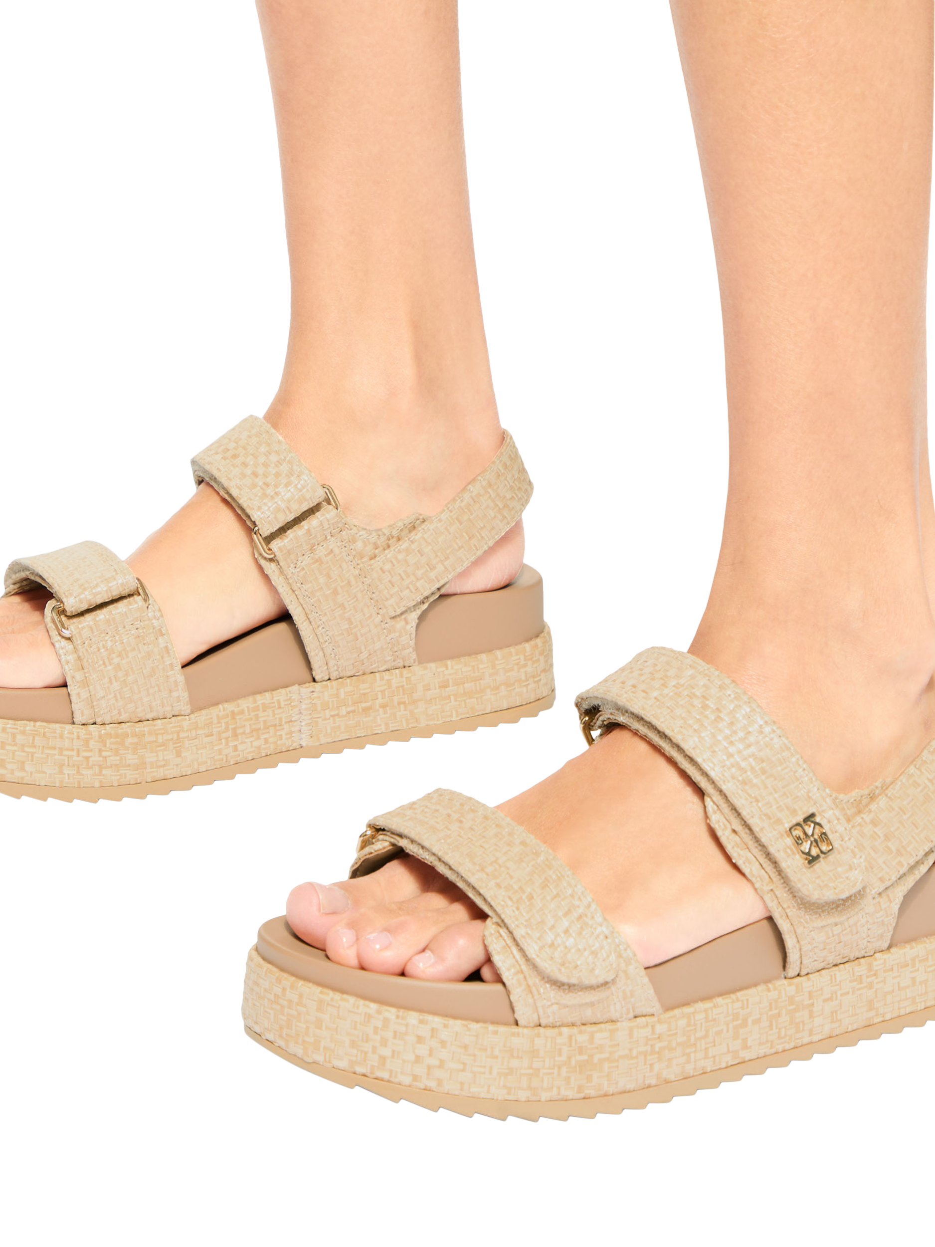 Product image 2 of 5, which shows KG Kurt Geiger Raymond Woven Double Strap Sandals, Beige, 3