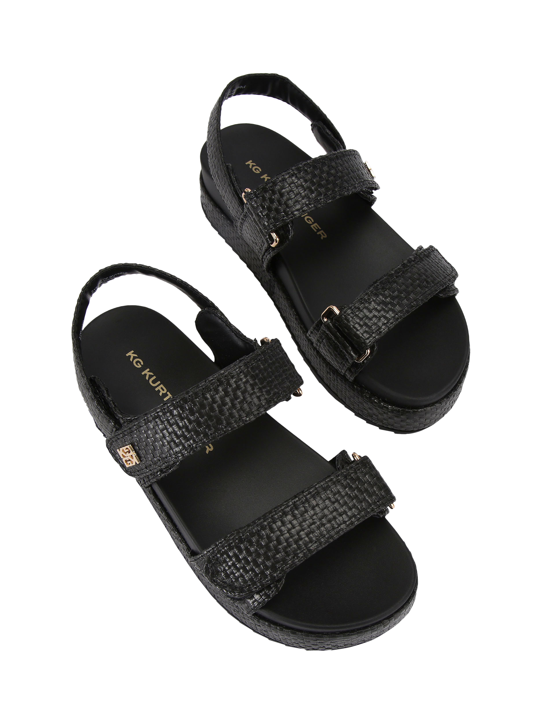Product image 3 of 5, which shows KG Kurt Geiger Raymond2 Woven Double Strap Sandals, Black, 3