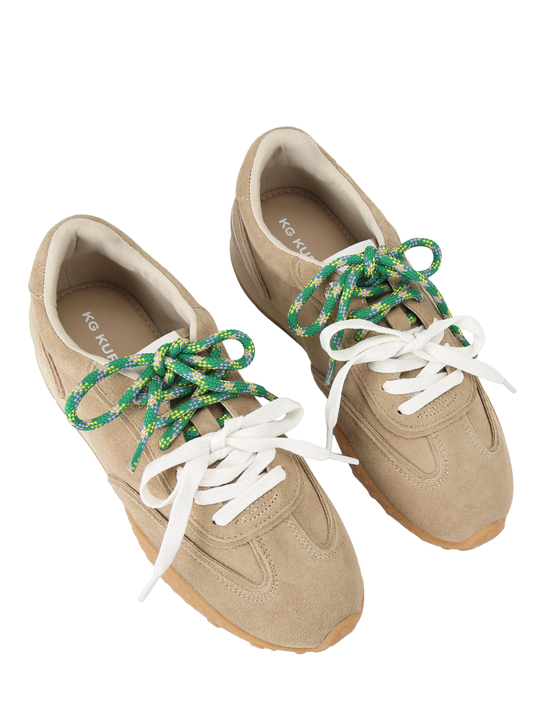 Product image 3 of 5, which shows KG Kurt Geiger Lagos Suede Lace Up Trainers, Beige, 3