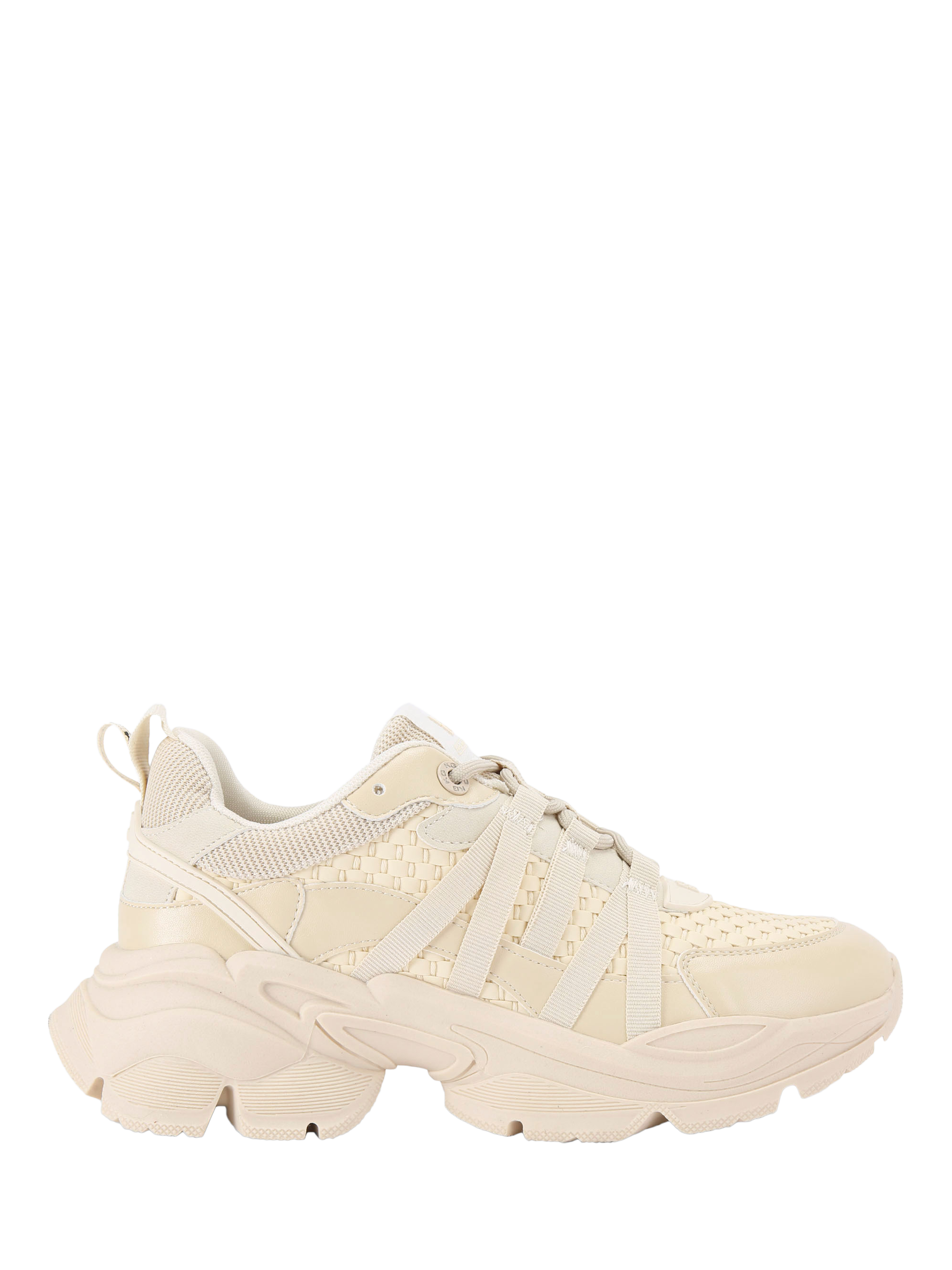 Product image 1 of 4, which shows KG Kurt Geiger Laya Weave Lace Up Trainers, Cream, 3