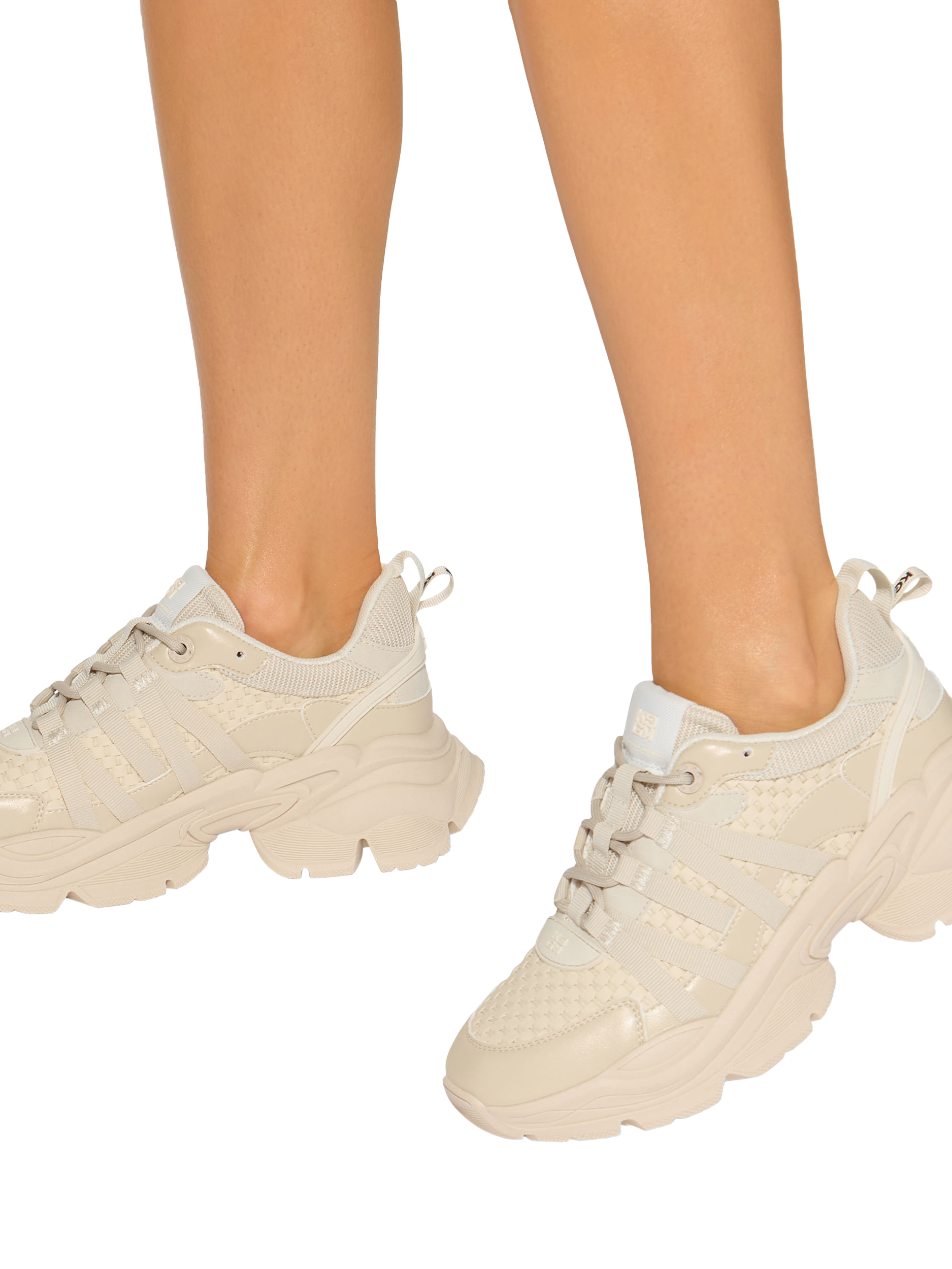 Product image 2 of 4, which shows KG Kurt Geiger Laya Weave Lace Up Trainers, Cream, 3