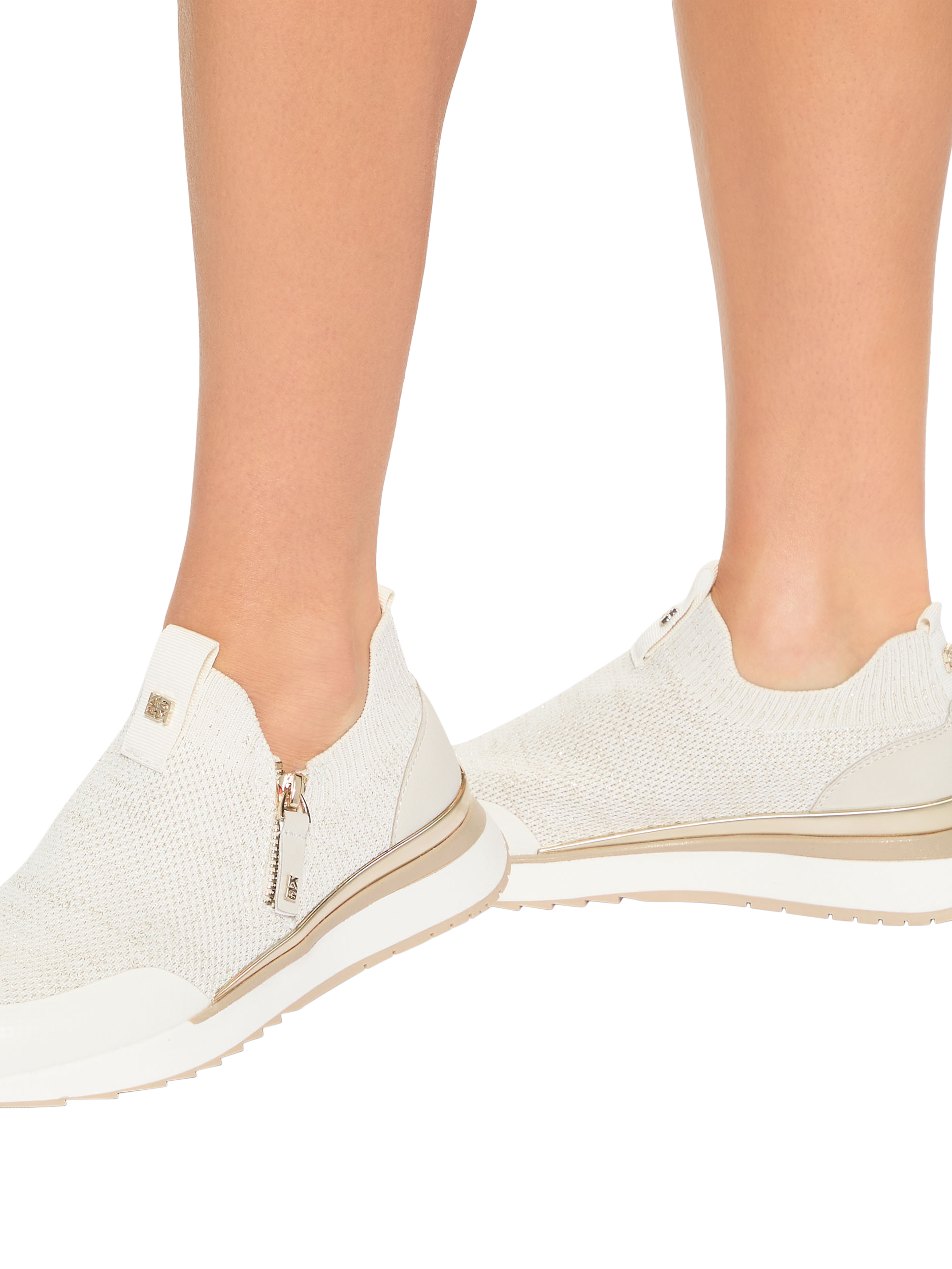 Product image 2 of 4, which shows KG Kurt Geiger List Knit Trainers, Gold, 3
