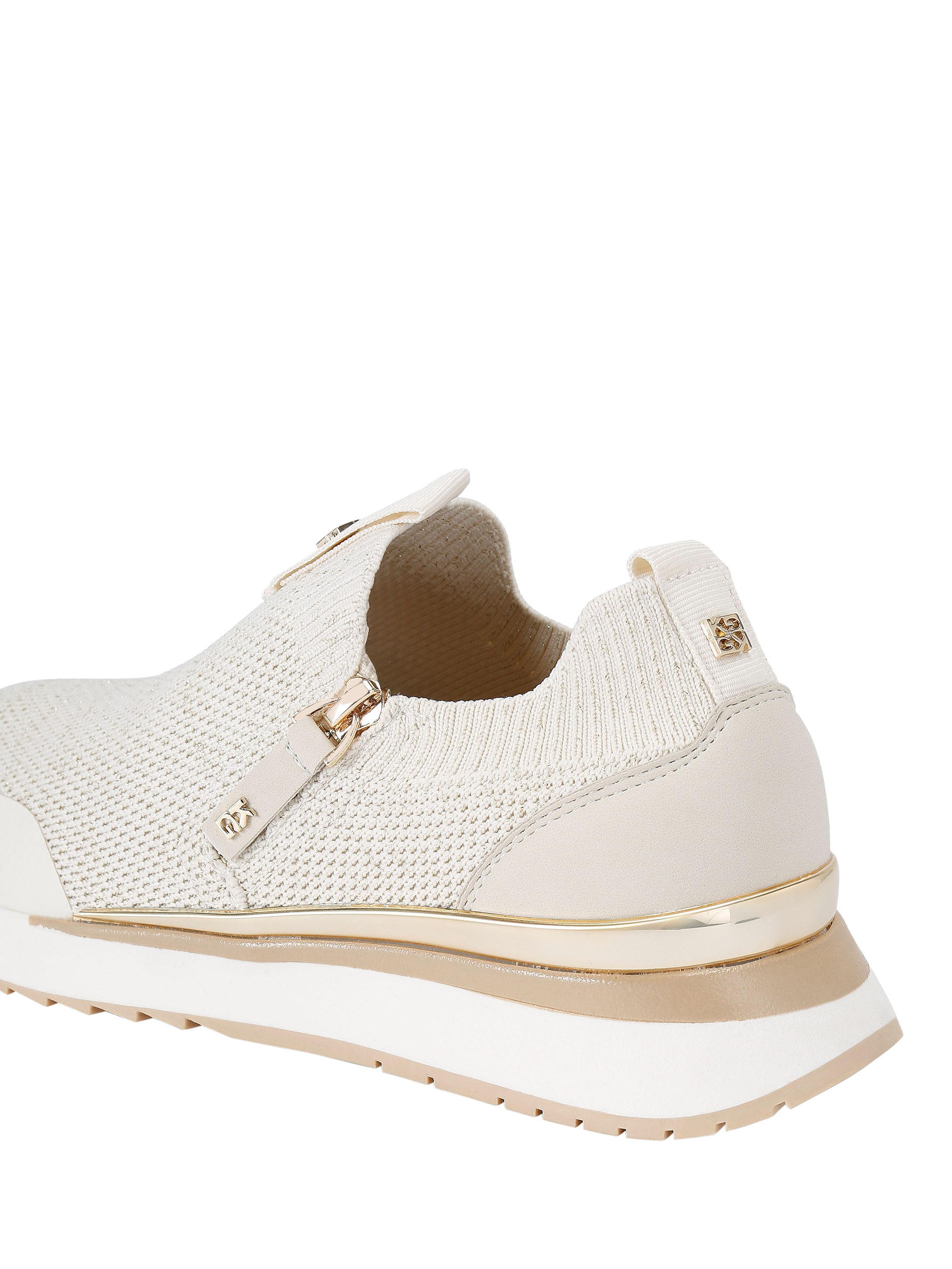 Product image 4 of 4, which shows KG Kurt Geiger List Knit Trainers, Gold, 3
