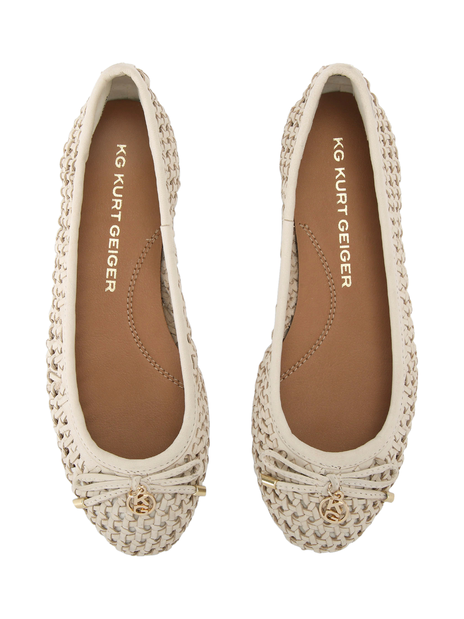 Product image 2 of 4, which shows KG Kurt Geiger Mya Woven Leather Ballerina Pumps, White, 3