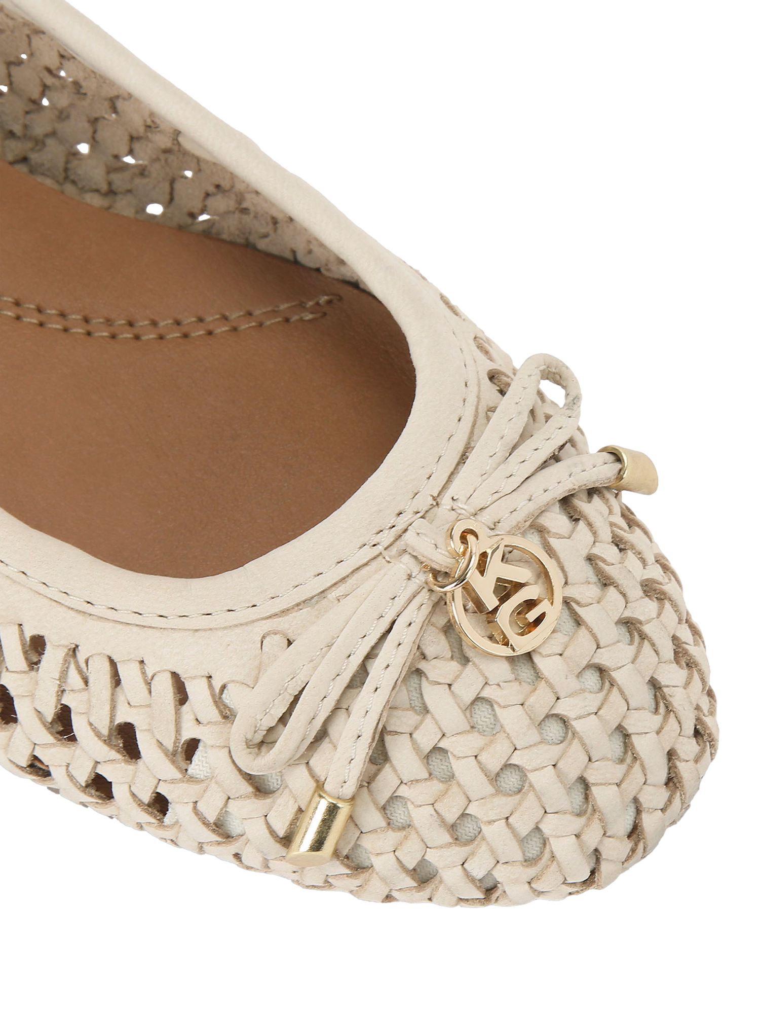 Product image 4 of 4, which shows KG Kurt Geiger Mya Woven Leather Ballerina Pumps, White, 3