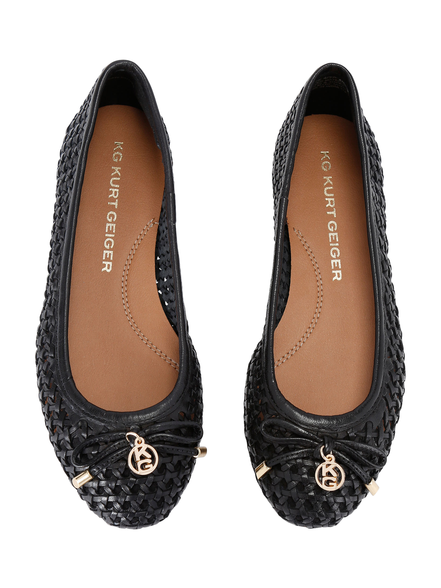 Product image 2 of 4, which shows KG Kurt Geiger Mya Woven Leather Ballerina Pumps, Black, 3