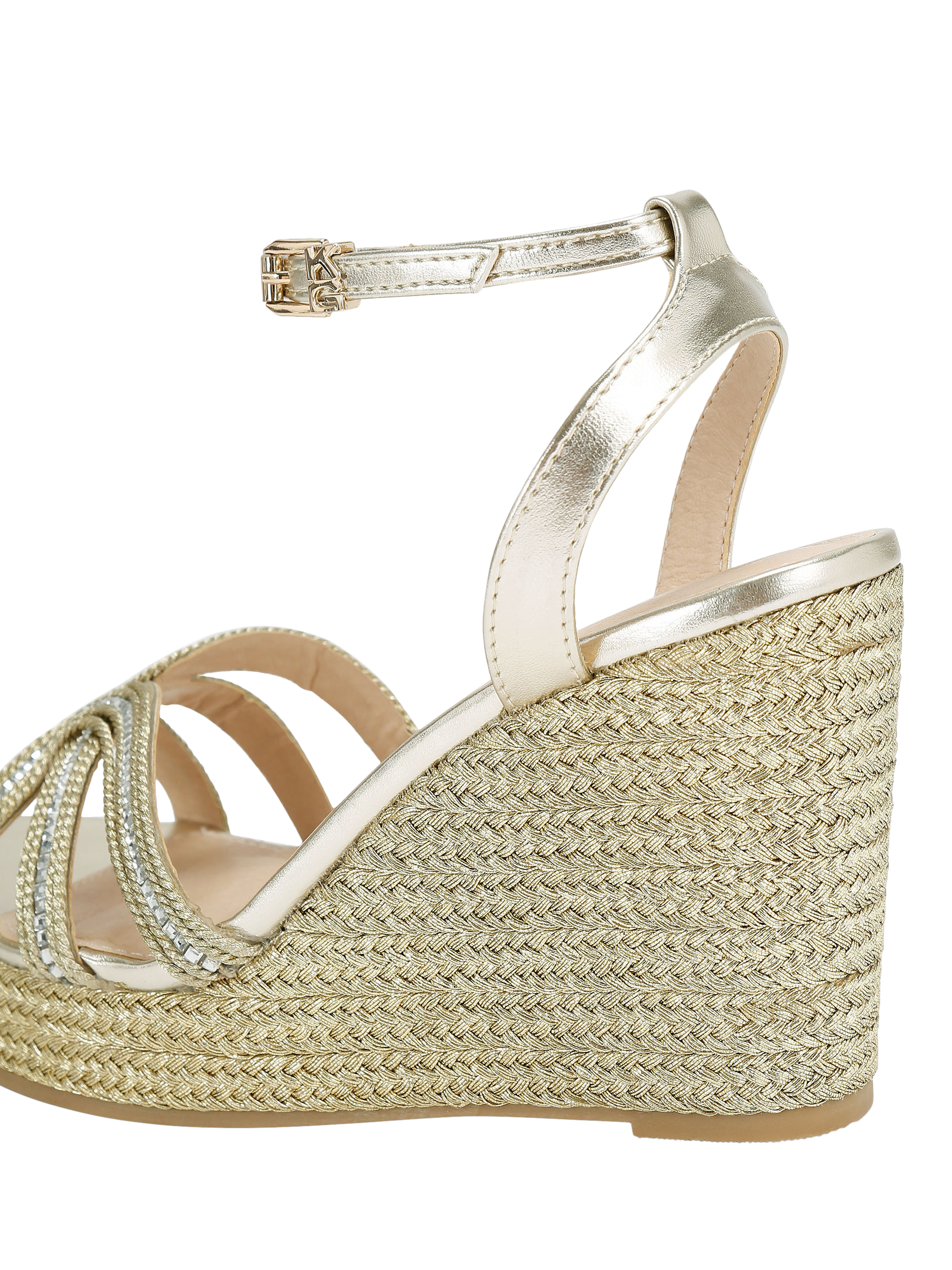 Product image 4 of 5, which shows KG Kurt Geiger Regard Wedge Heel Embellished Espadrille Sandals, Gold, 3