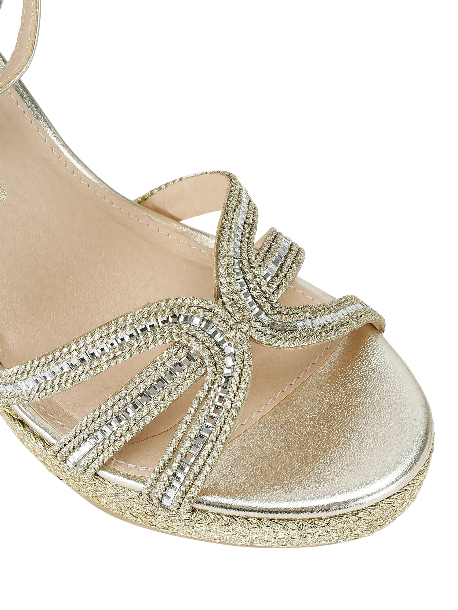 Product image 5 of 5, which shows KG Kurt Geiger Regard Wedge Heel Embellished Espadrille Sandals, Gold, 3