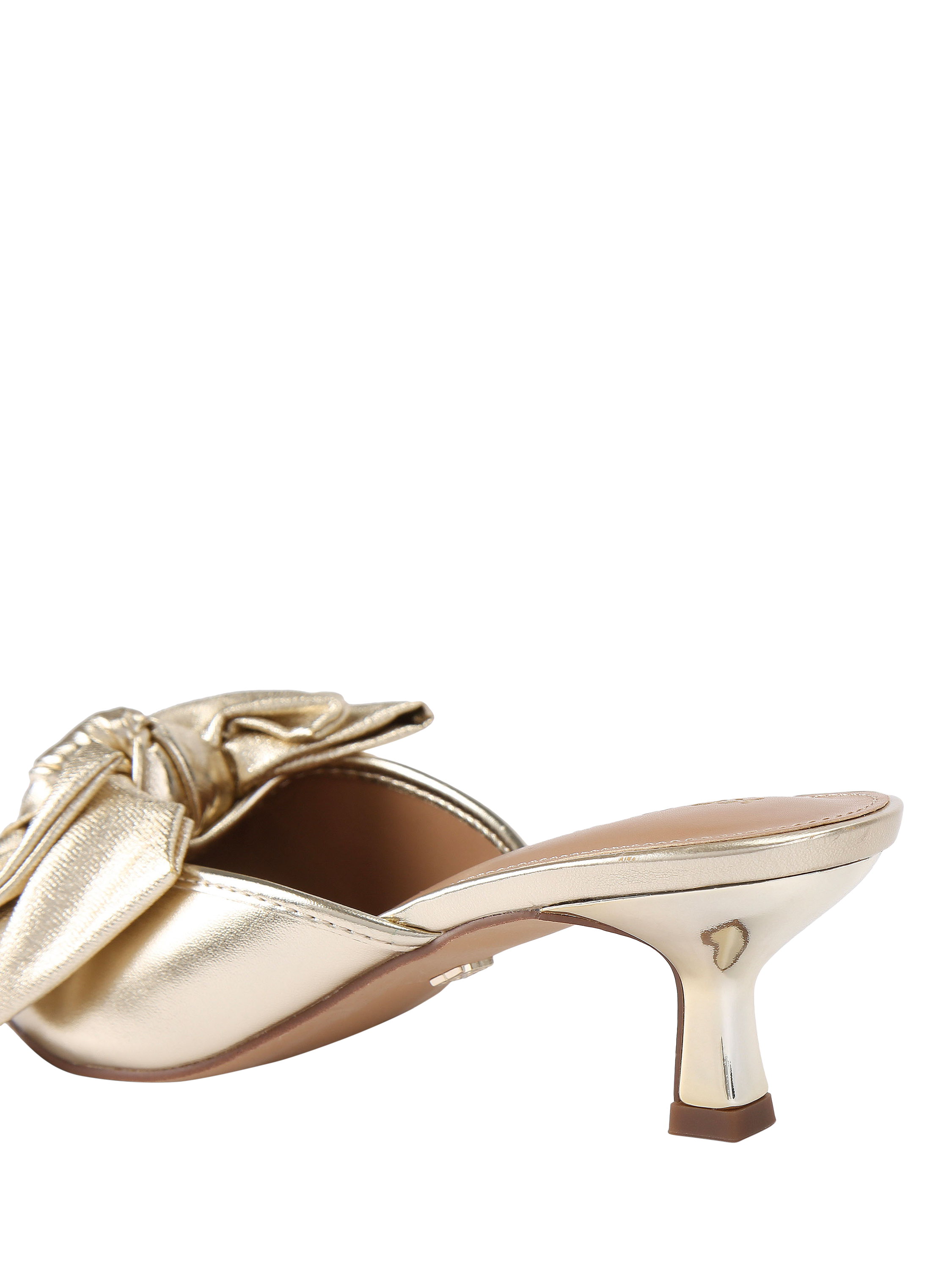 Product image 4 of 4, which shows KG Kurt Geiger Sophia Bow Pointed Heeled Mules, Gold, 3