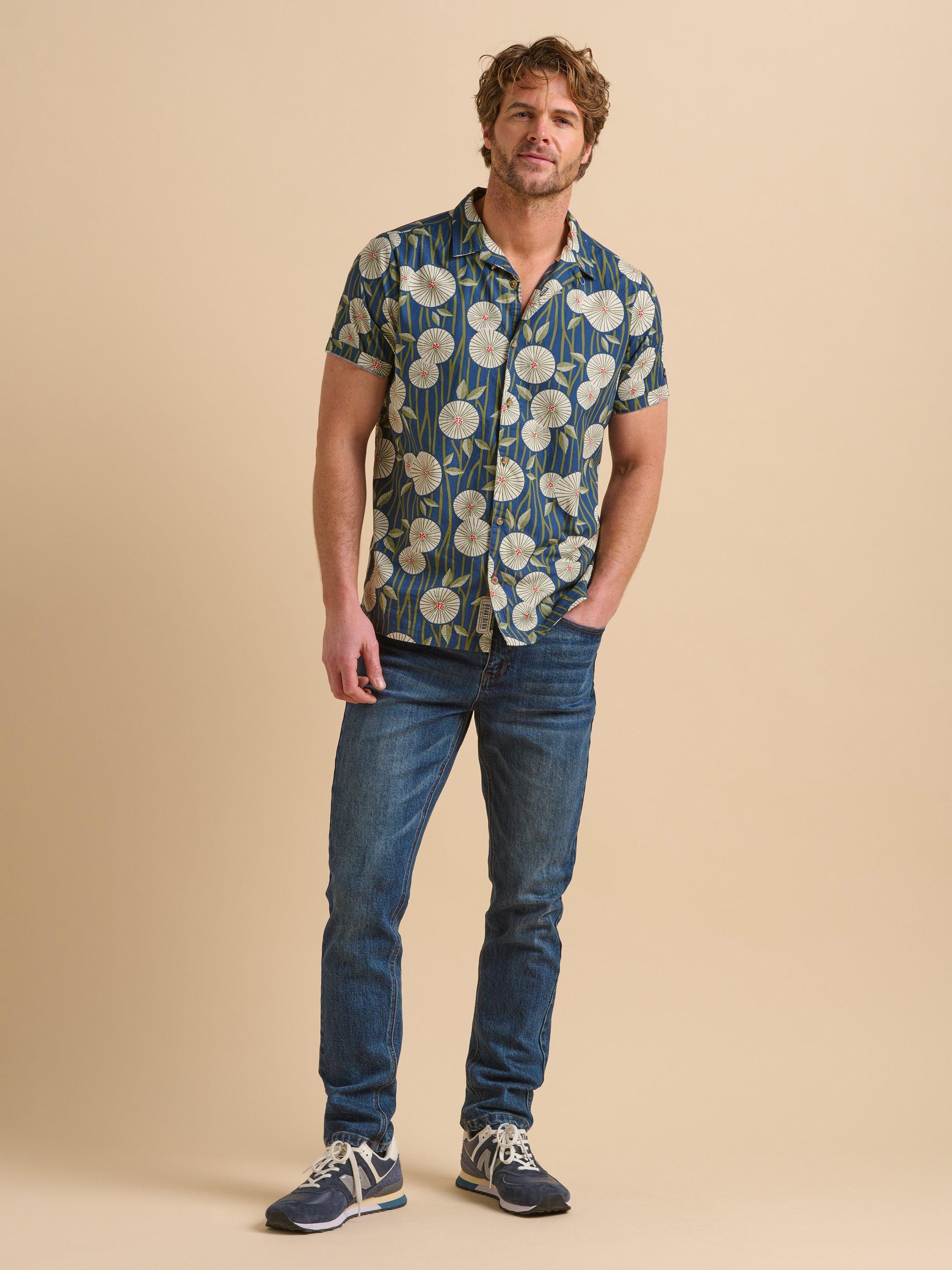 Product image 1 of 6, which shows Brakeburn Cotton Regular Fit Bamboo Floral Shirt, Navy, S