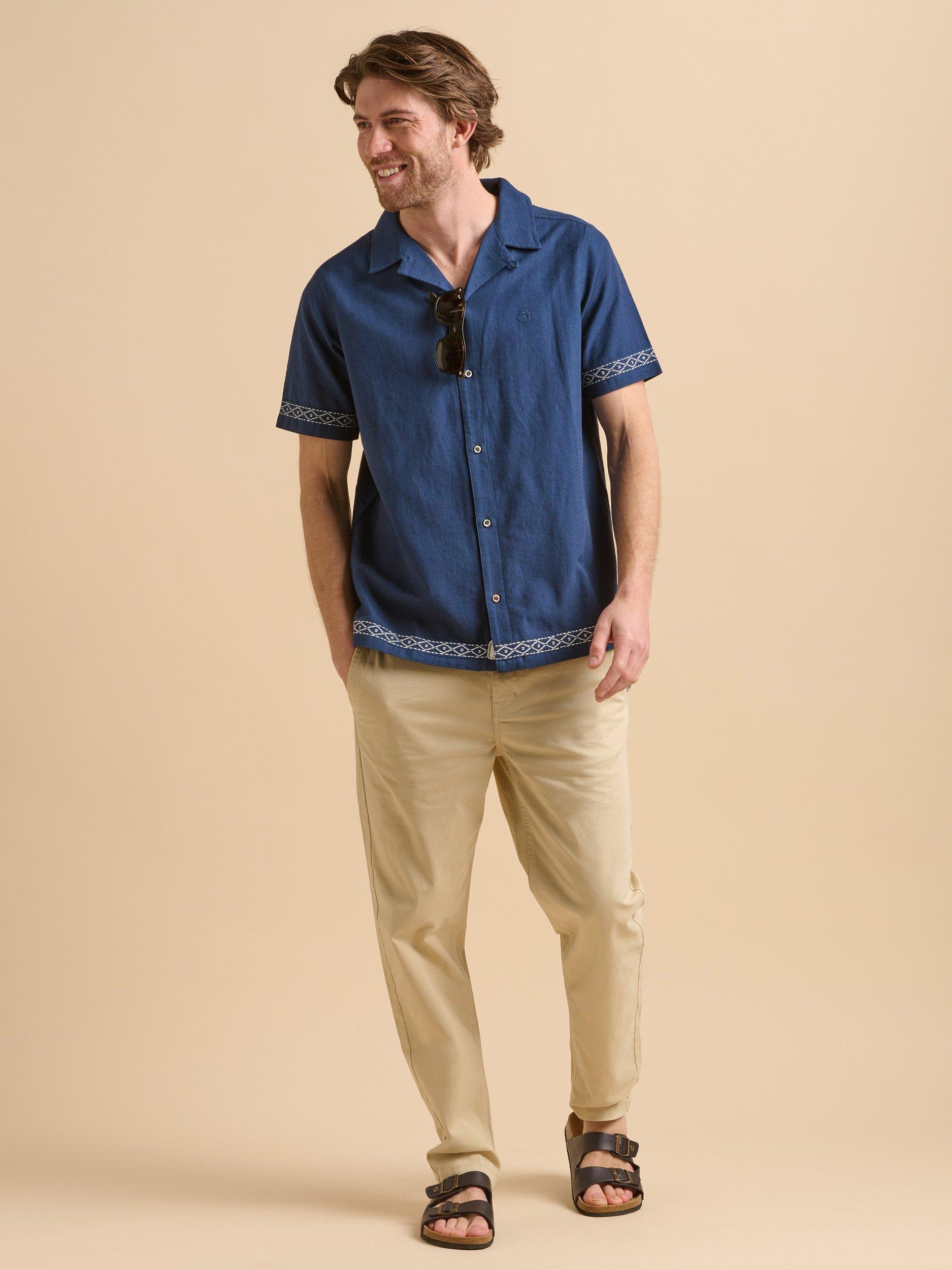 Product image 1 of 7, which shows Brakeburn Cotton Regular Fit Embroidered Edge Shirt, Navy, S