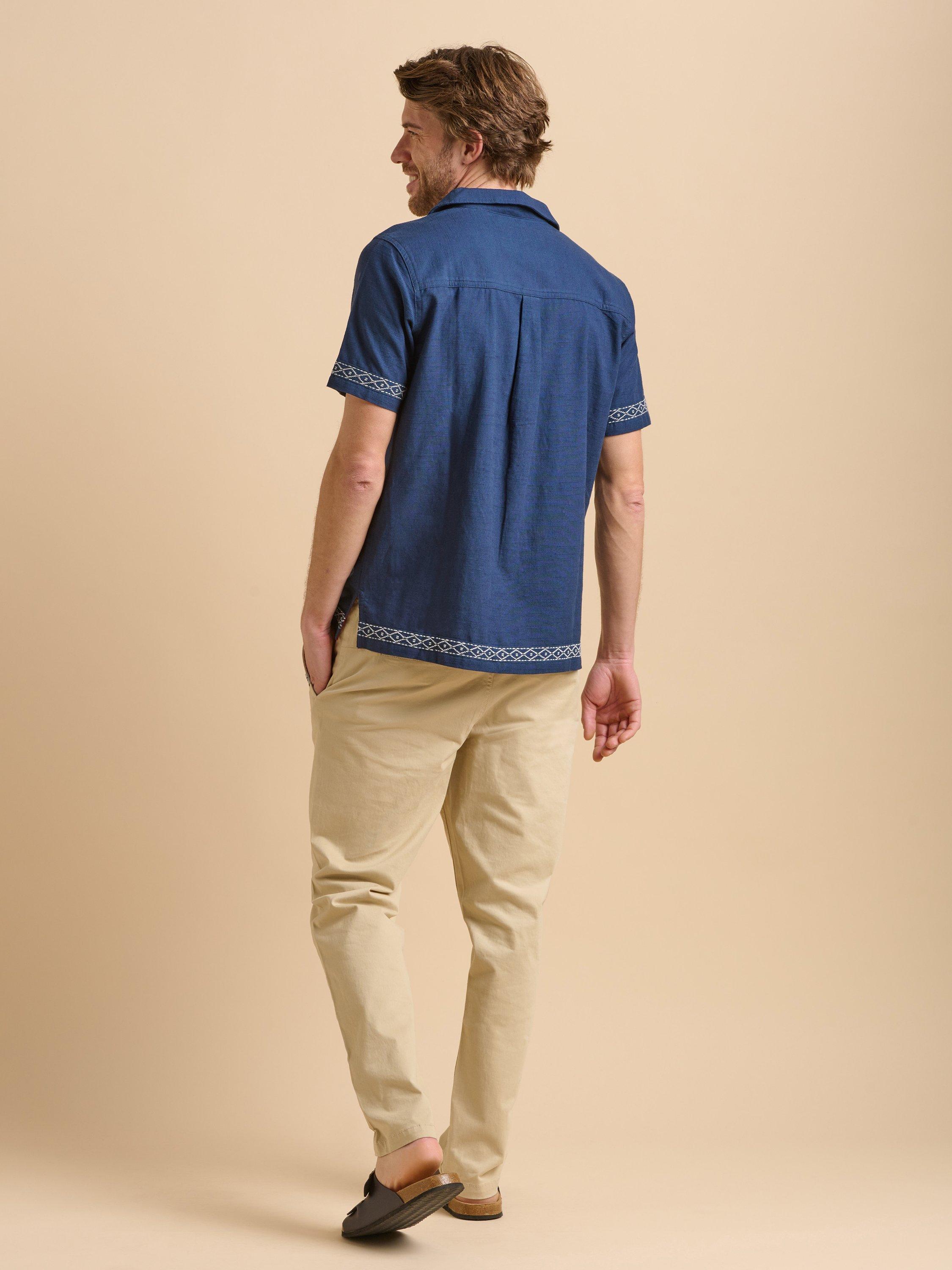 Product image 3 of 7, which shows Brakeburn Cotton Regular Fit Embroidered Edge Shirt, Navy, S