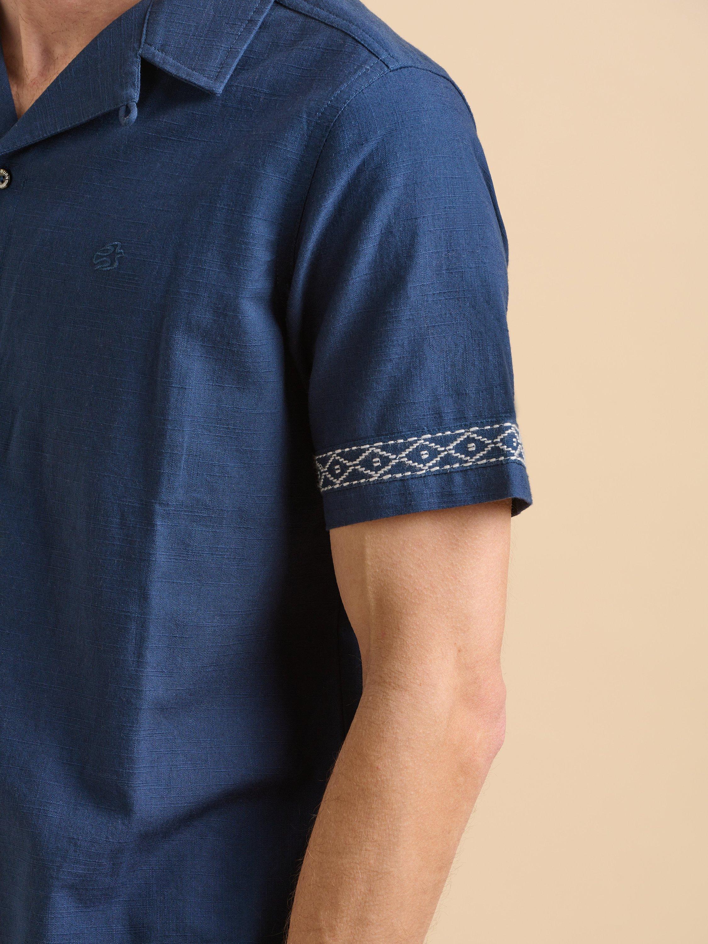 Product image 5 of 7, which shows Brakeburn Cotton Regular Fit Embroidered Edge Shirt, Navy, S