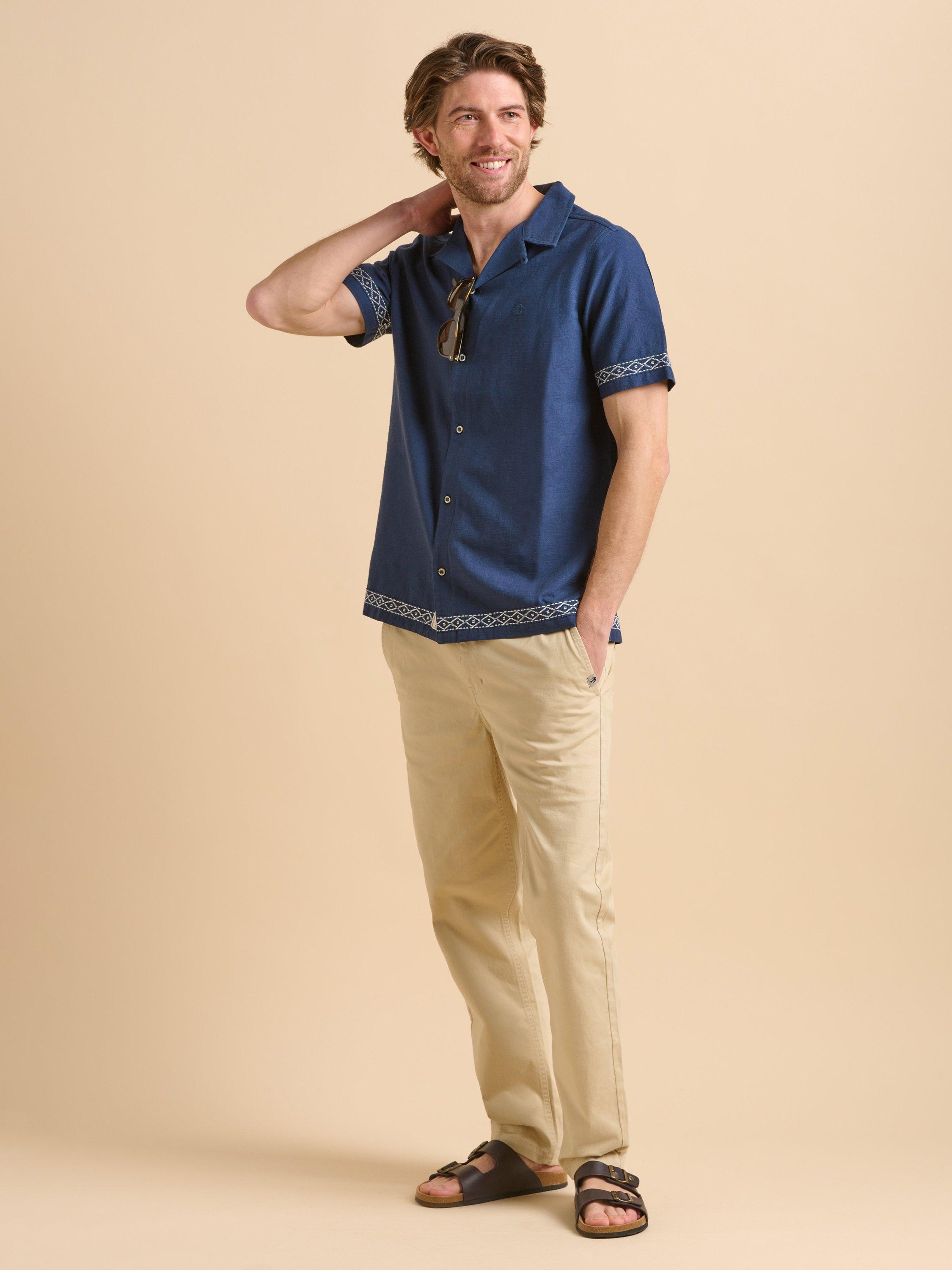 Product image 7 of 7, which shows Brakeburn Cotton Regular Fit Embroidered Edge Shirt, Navy, S