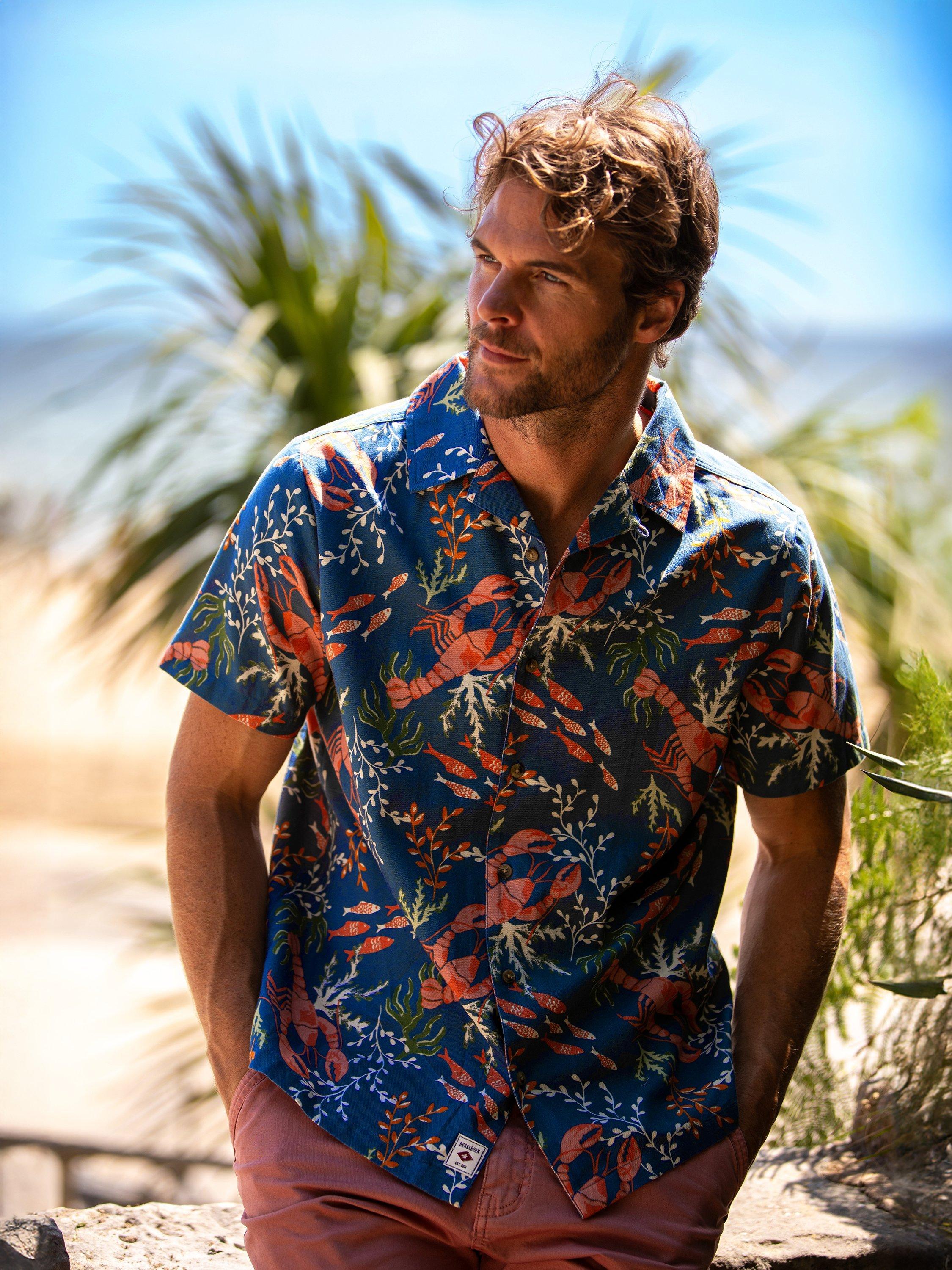 Product image 2 of 6, which shows Brakeburn Cotton Regular Fit Lobster Print Shirt, Blue, S