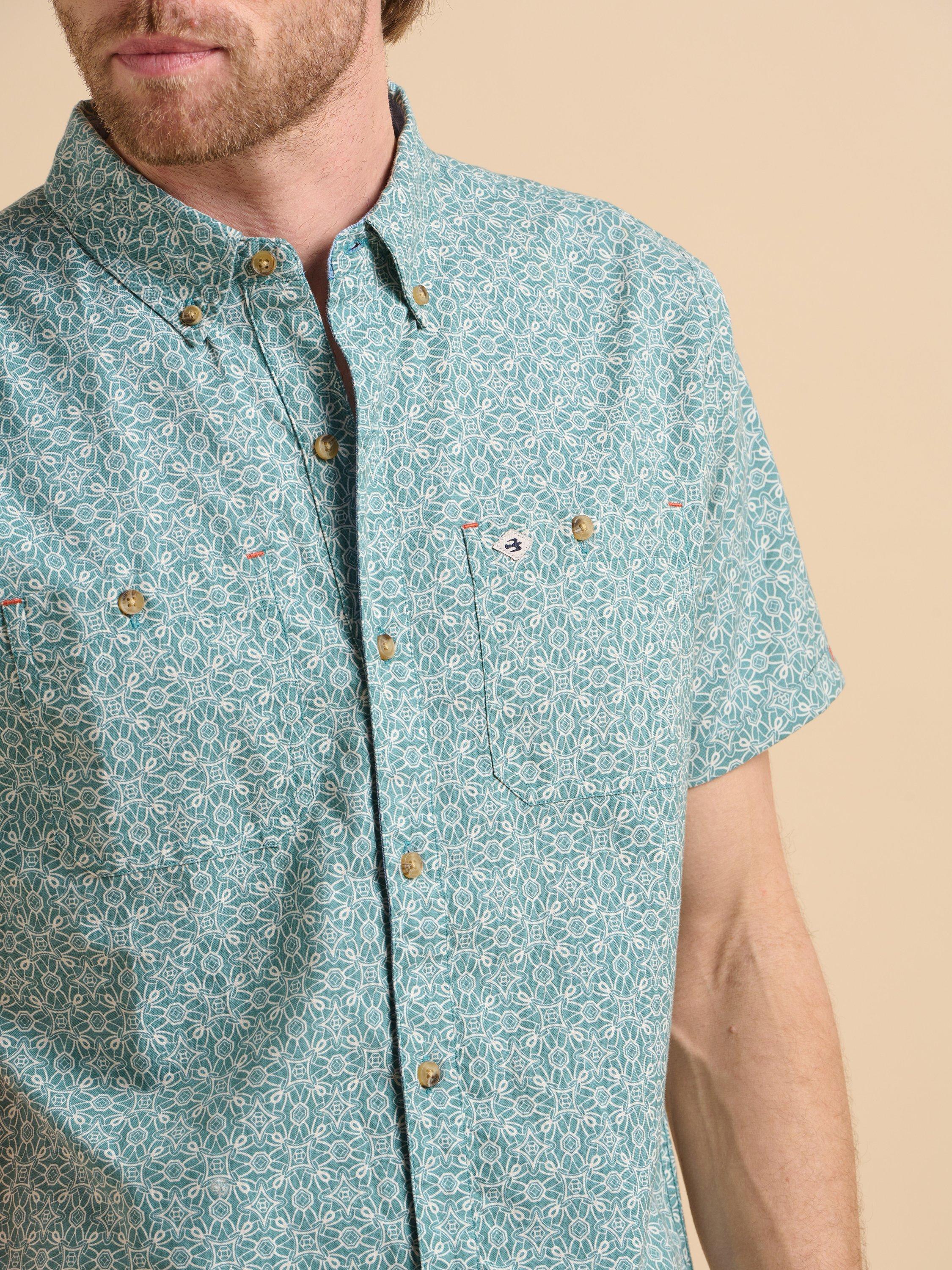 Product image 4 of 6, which shows Brakeburn Cotton Regular Fit Mosaic Print Shirt, Green, S