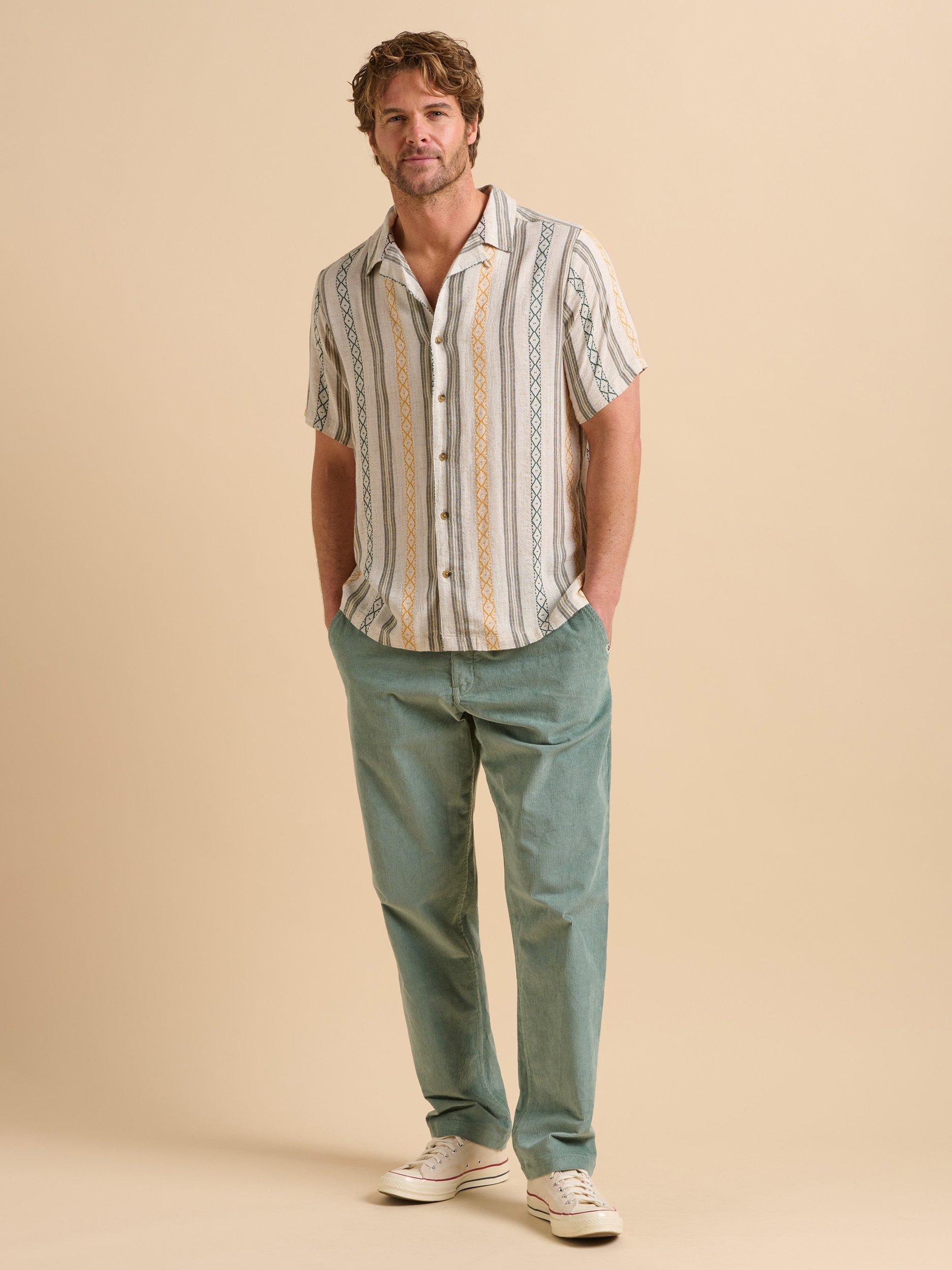 Product image 1 of 7, which shows Brakeburn Linen Blend Regular Fit Jacquard Resort Shirt, Cream, S