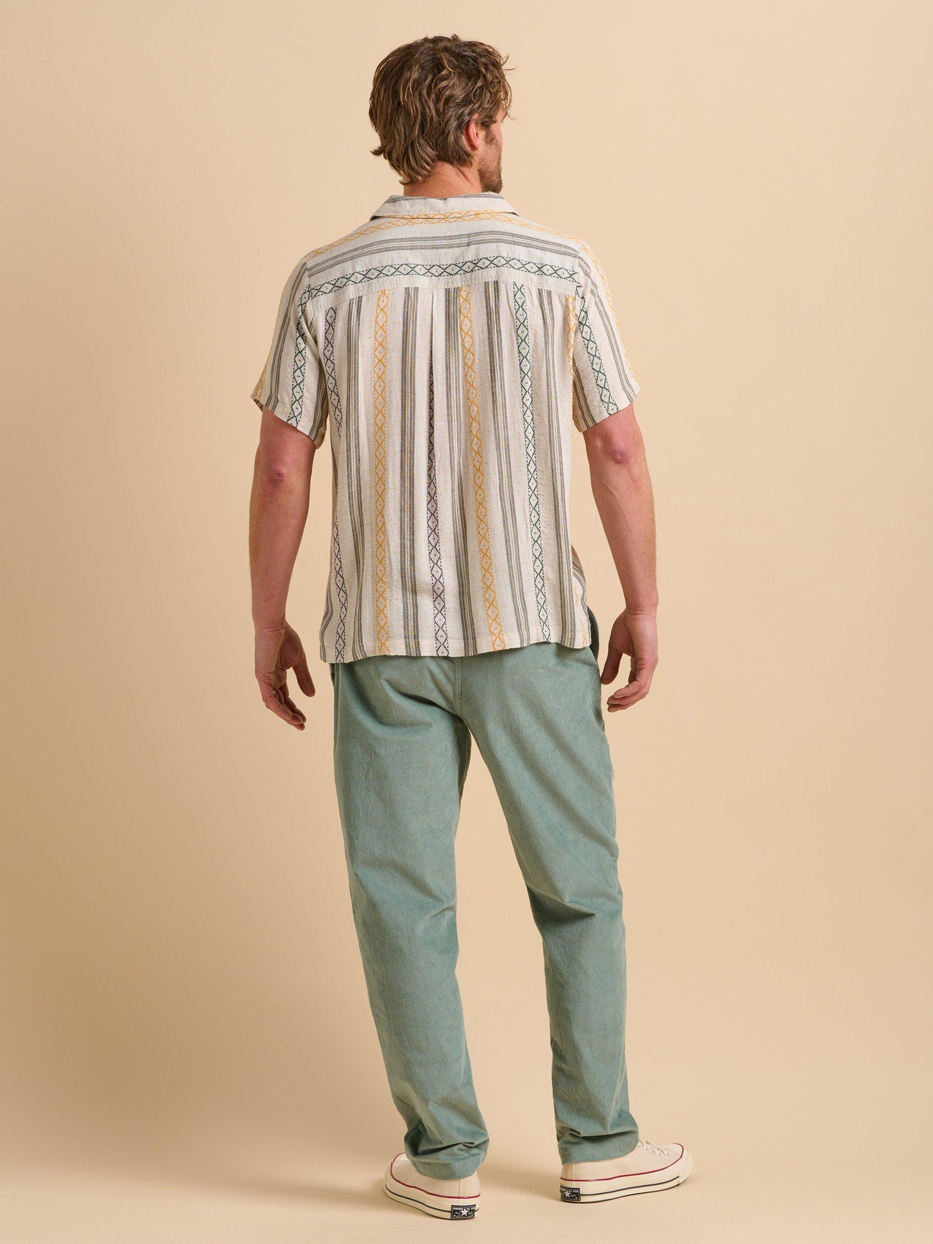 Product image 3 of 7, which shows Brakeburn Linen Blend Regular Fit Jacquard Resort Shirt, Cream, S