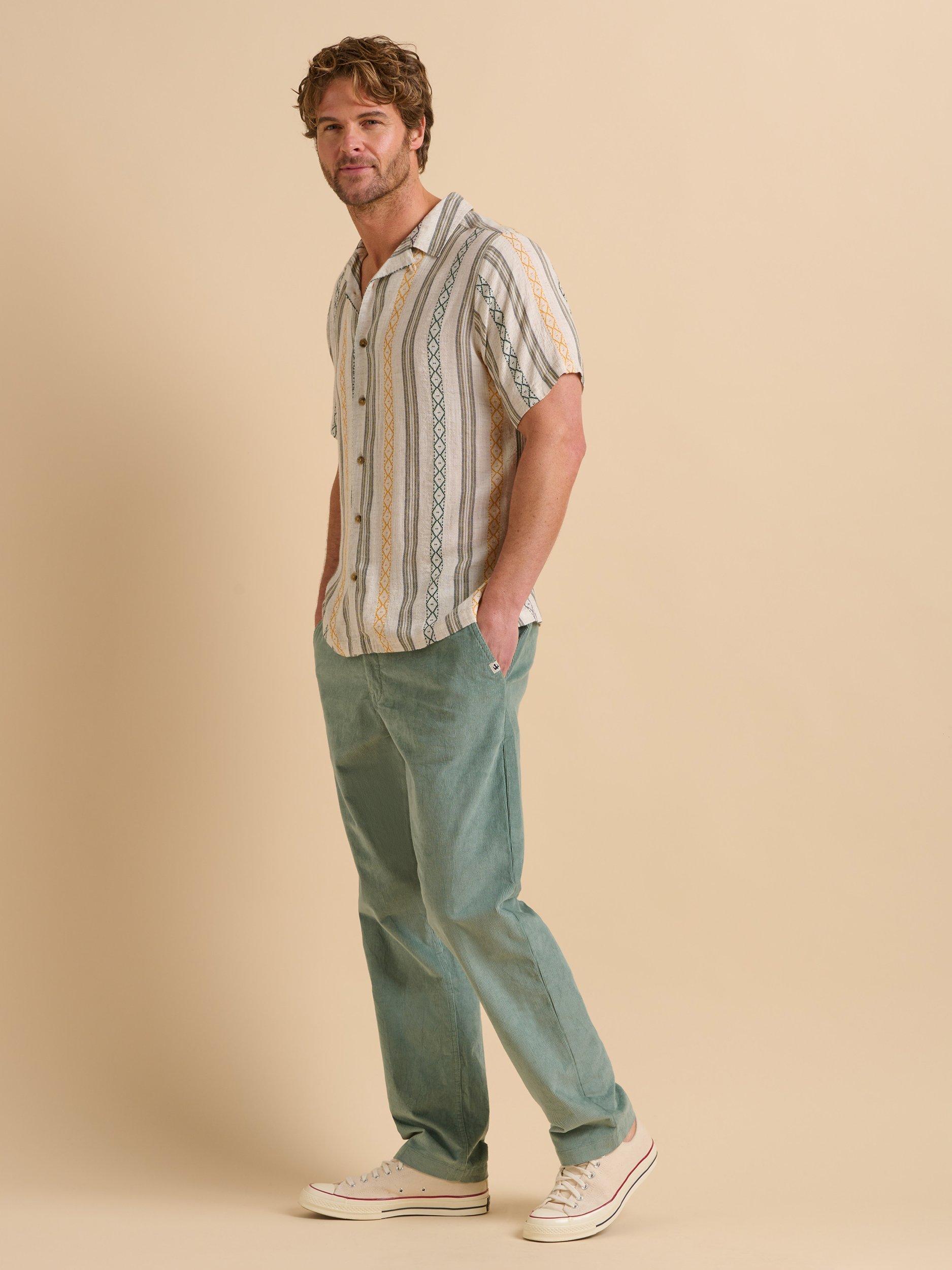 Product image 4 of 7, which shows Brakeburn Linen Blend Regular Fit Jacquard Resort Shirt, Cream, S