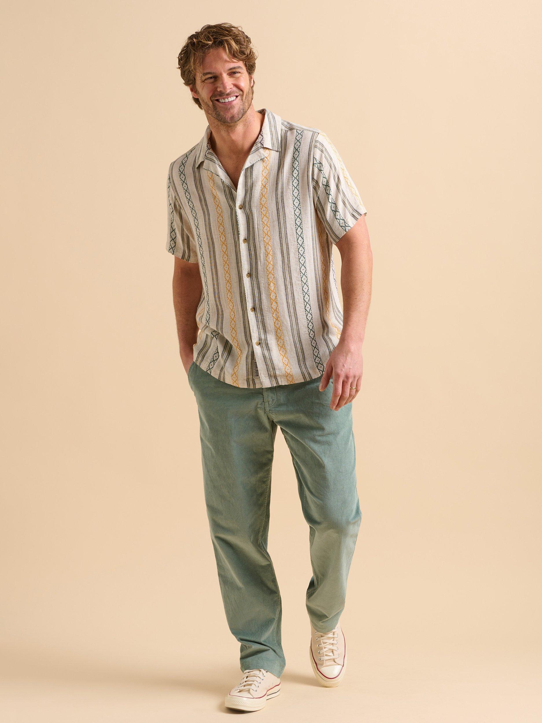 Product image 5 of 7, which shows Brakeburn Linen Blend Regular Fit Jacquard Resort Shirt, Cream, S