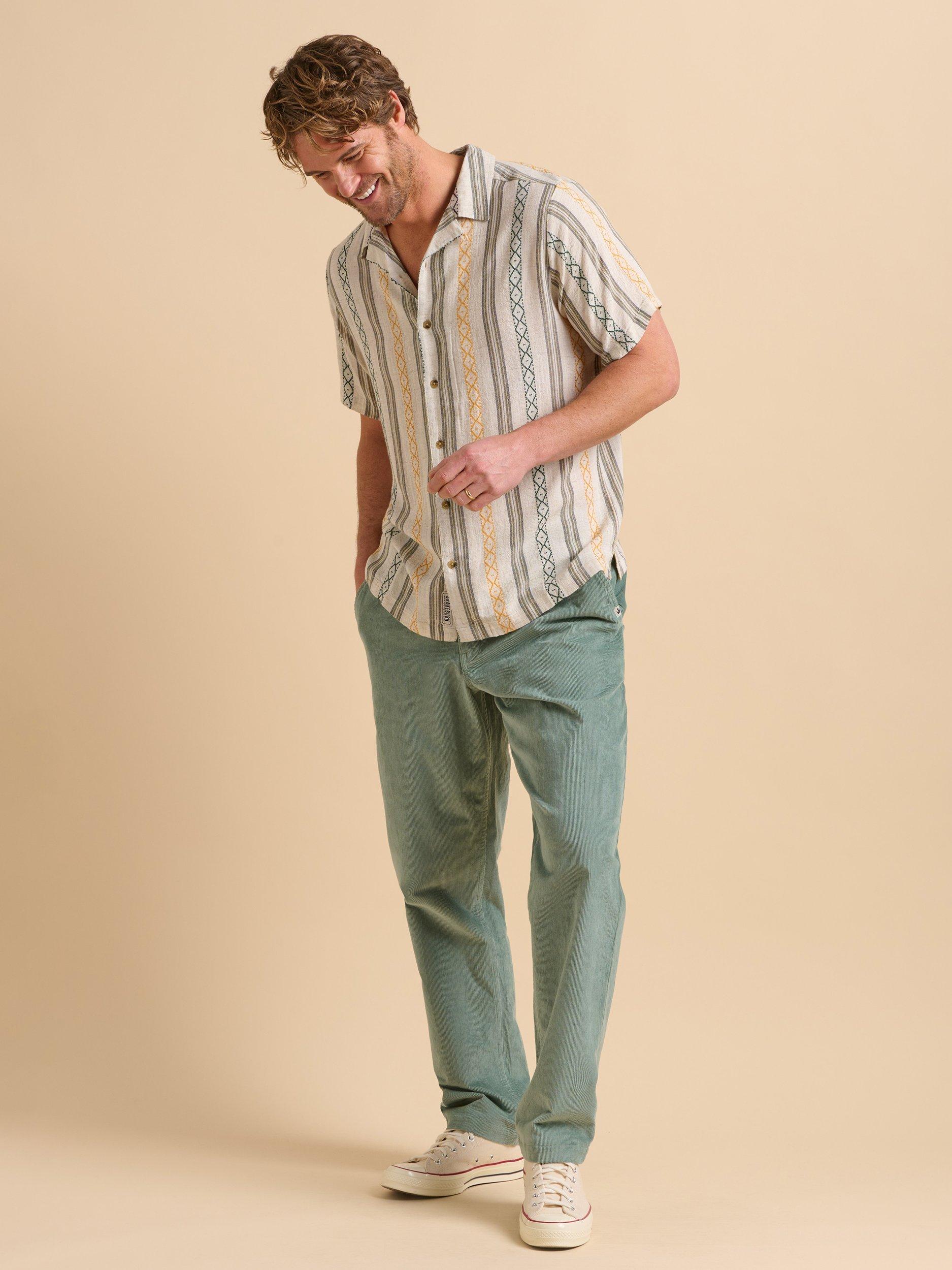 Product image 6 of 7, which shows Brakeburn Linen Blend Regular Fit Jacquard Resort Shirt, Cream, S