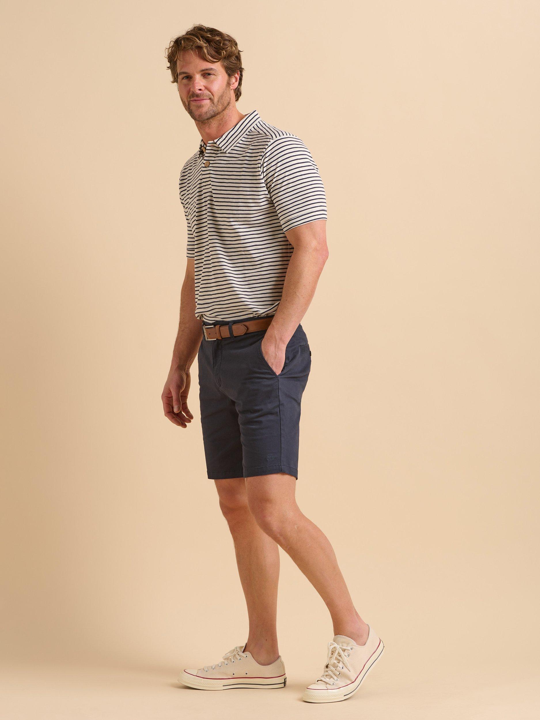 Product image 3 of 5, which shows Brakeburn Cotton Regular Fit Monochrome Maritime Stripe Polo Shirt, Navy, S