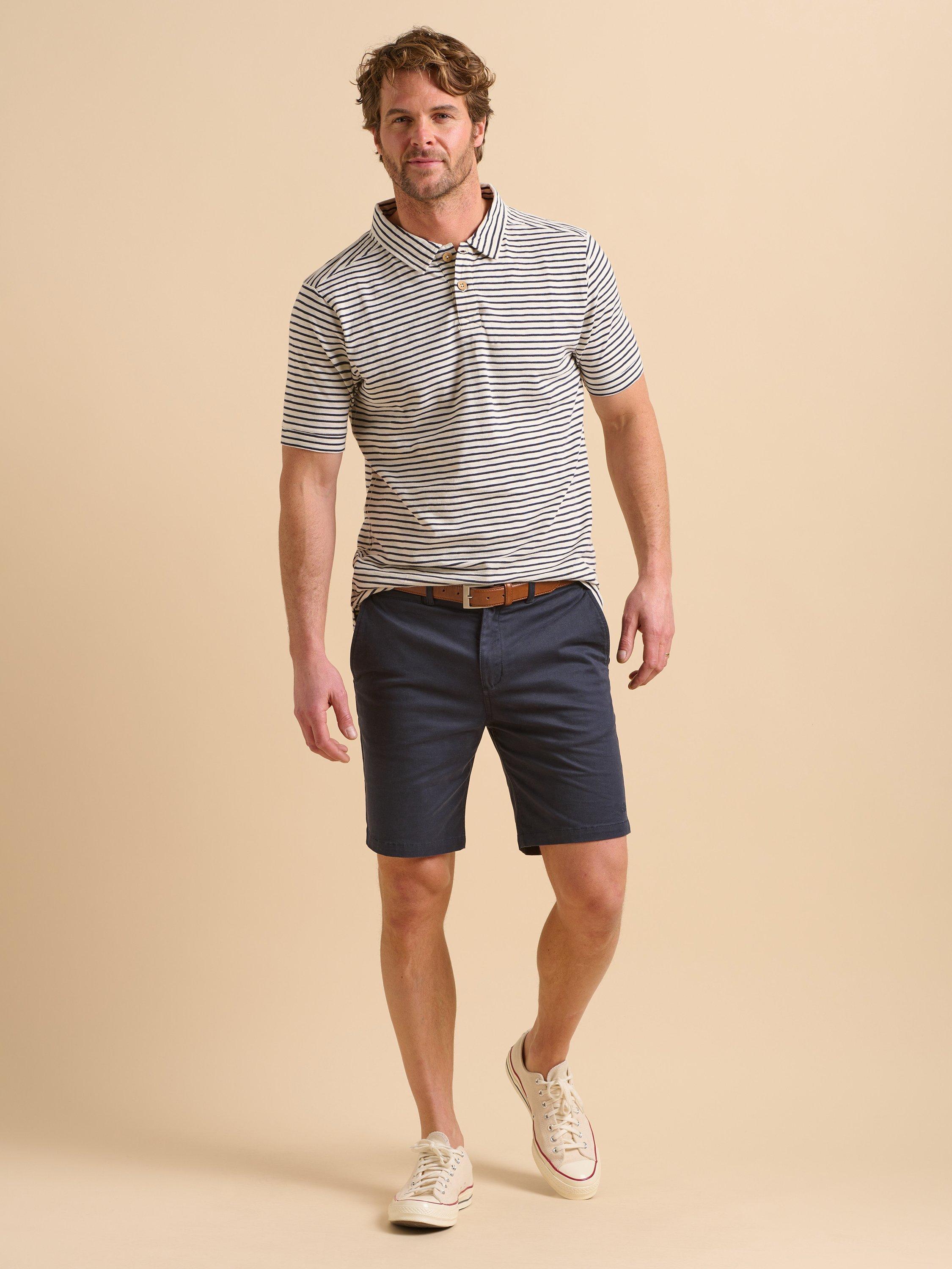 Product image 4 of 5, which shows Brakeburn Cotton Regular Fit Monochrome Maritime Stripe Polo Shirt, Navy, S