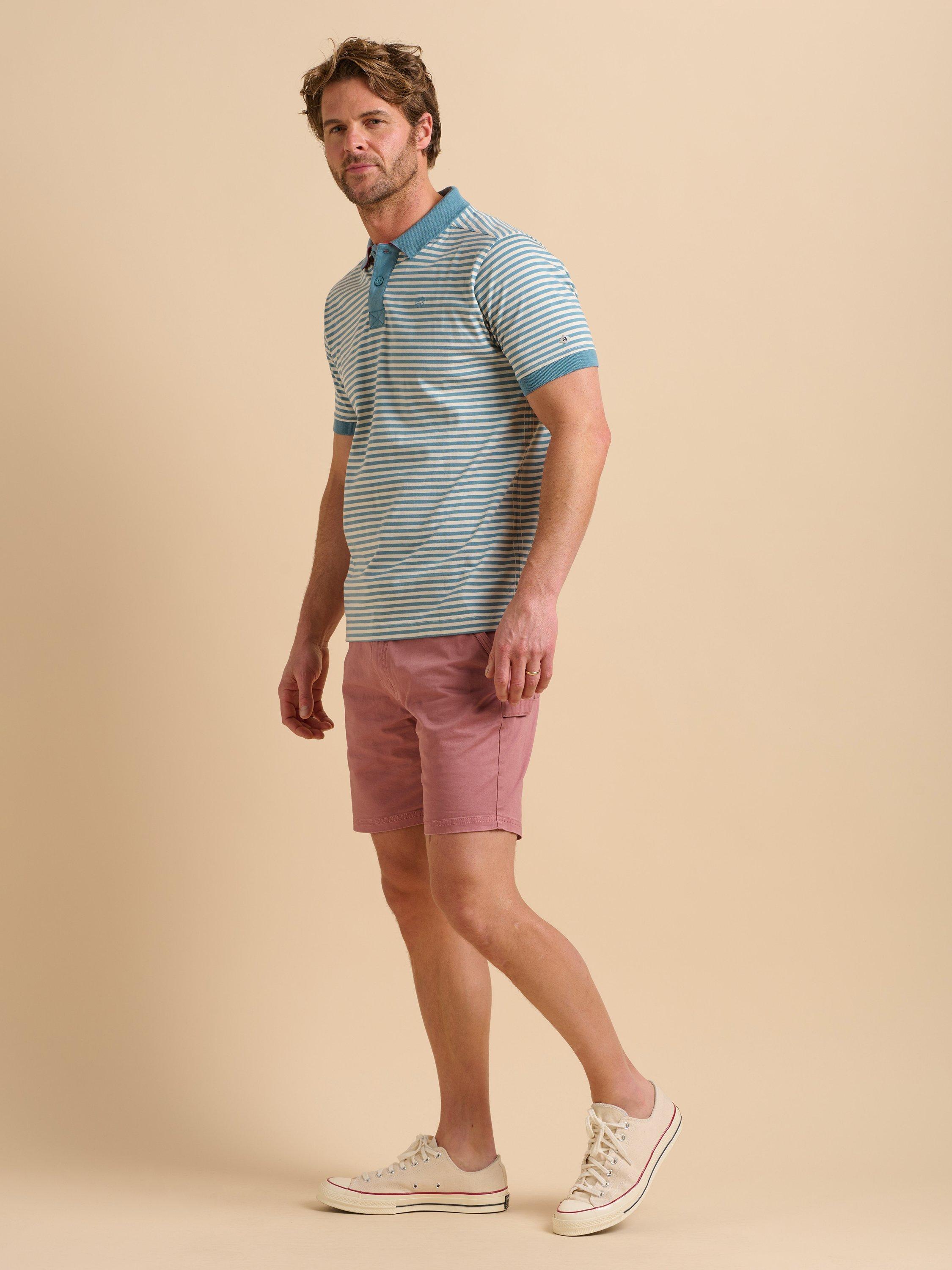Product image 4 of 7, which shows Brakeburn Cotton Regular Fit Short Sleeve Stripe Polo Shirt, Blue, S